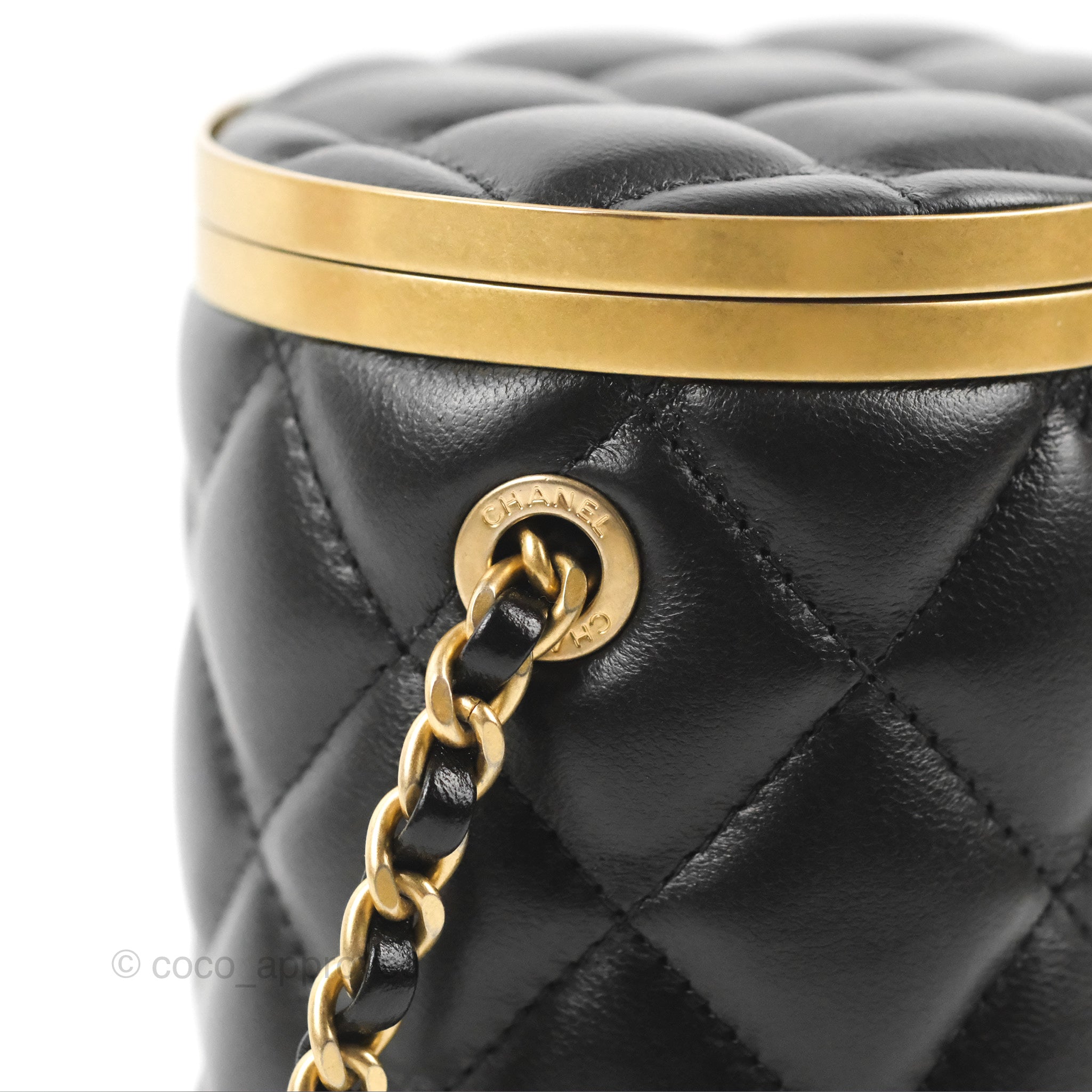 Chanel Classic Cosmetic Vanity Pouch Quilted Black Lambskin Gold