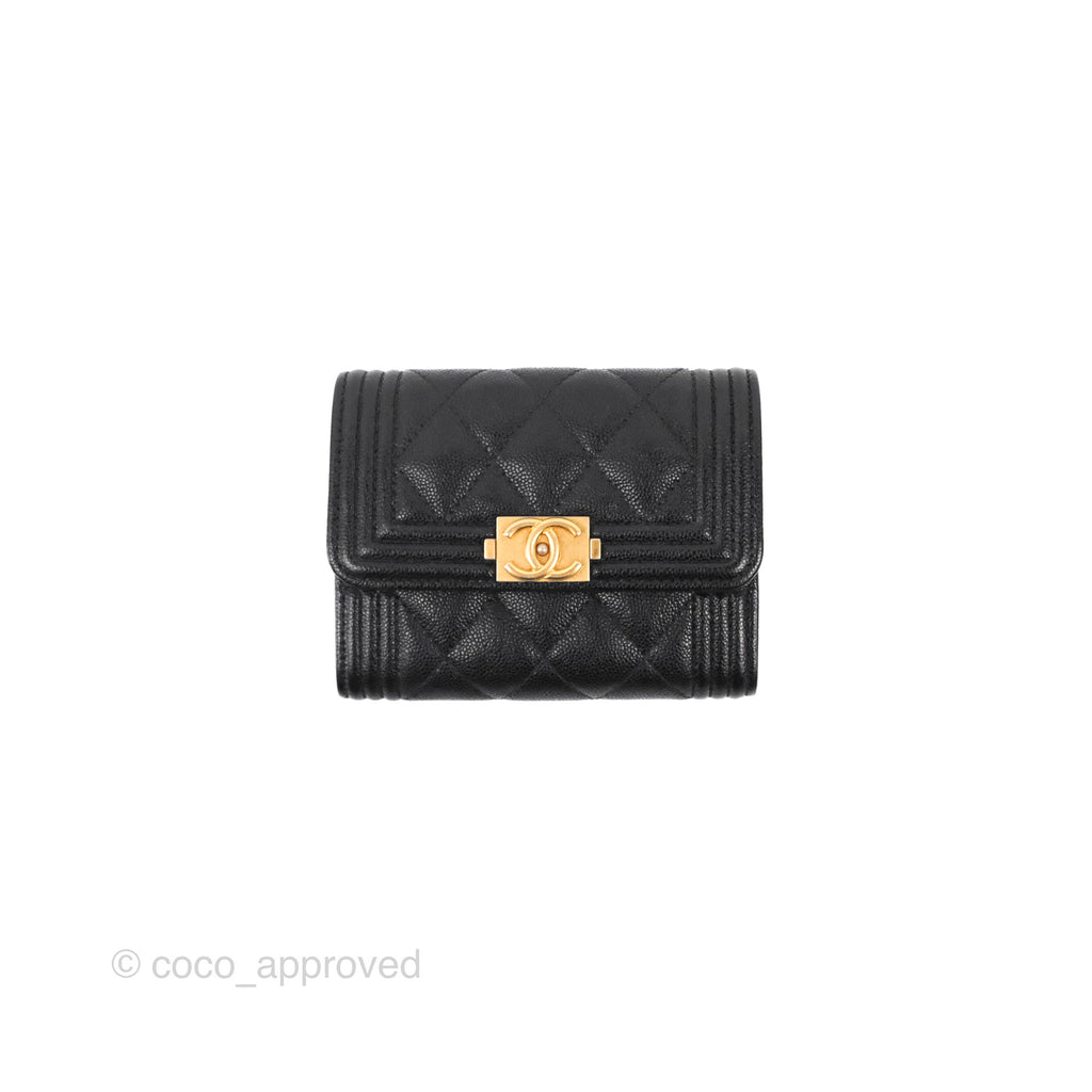 Chanel Quilted Boy Flap Coin Purse Black Caviar Aged Gold Hardware