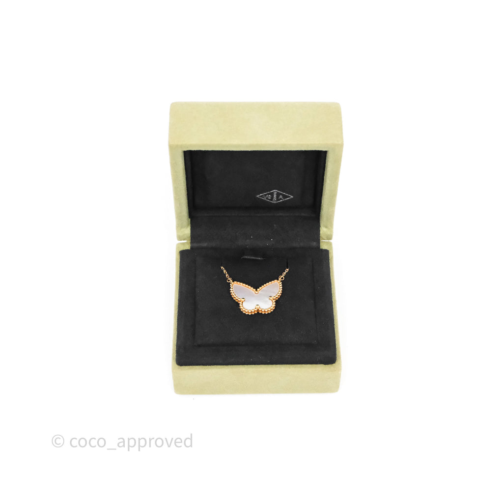 Van Cleef & Arpels Lucky Alhambra Butterfly Pendant Necklace Mother-of-pearl 18K Yellow Gold