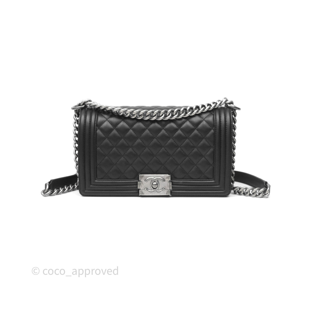 Chanel Quilted Medium Boy Black Lambskin Ruthenium Hardware