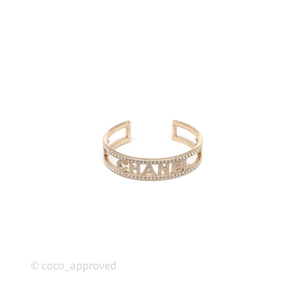 Chanel CC Logo Crystals Bracelet Gold Tone 24K