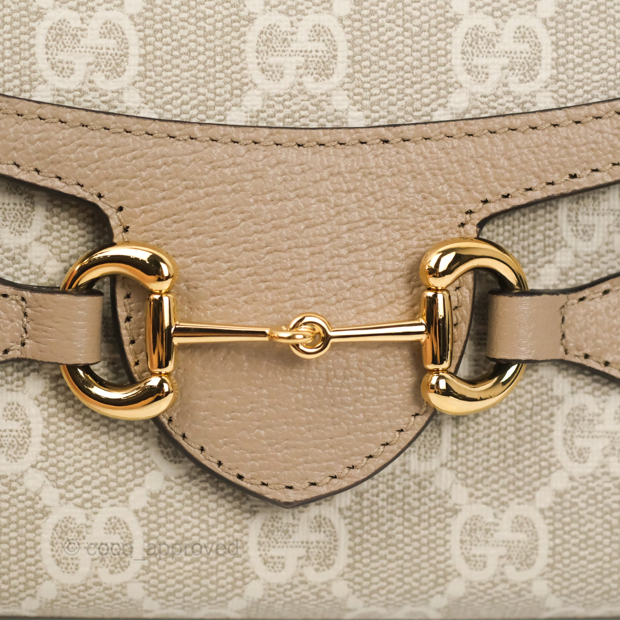 Gucci Horsebit 1955 mini bag in beige and white GG rhombus