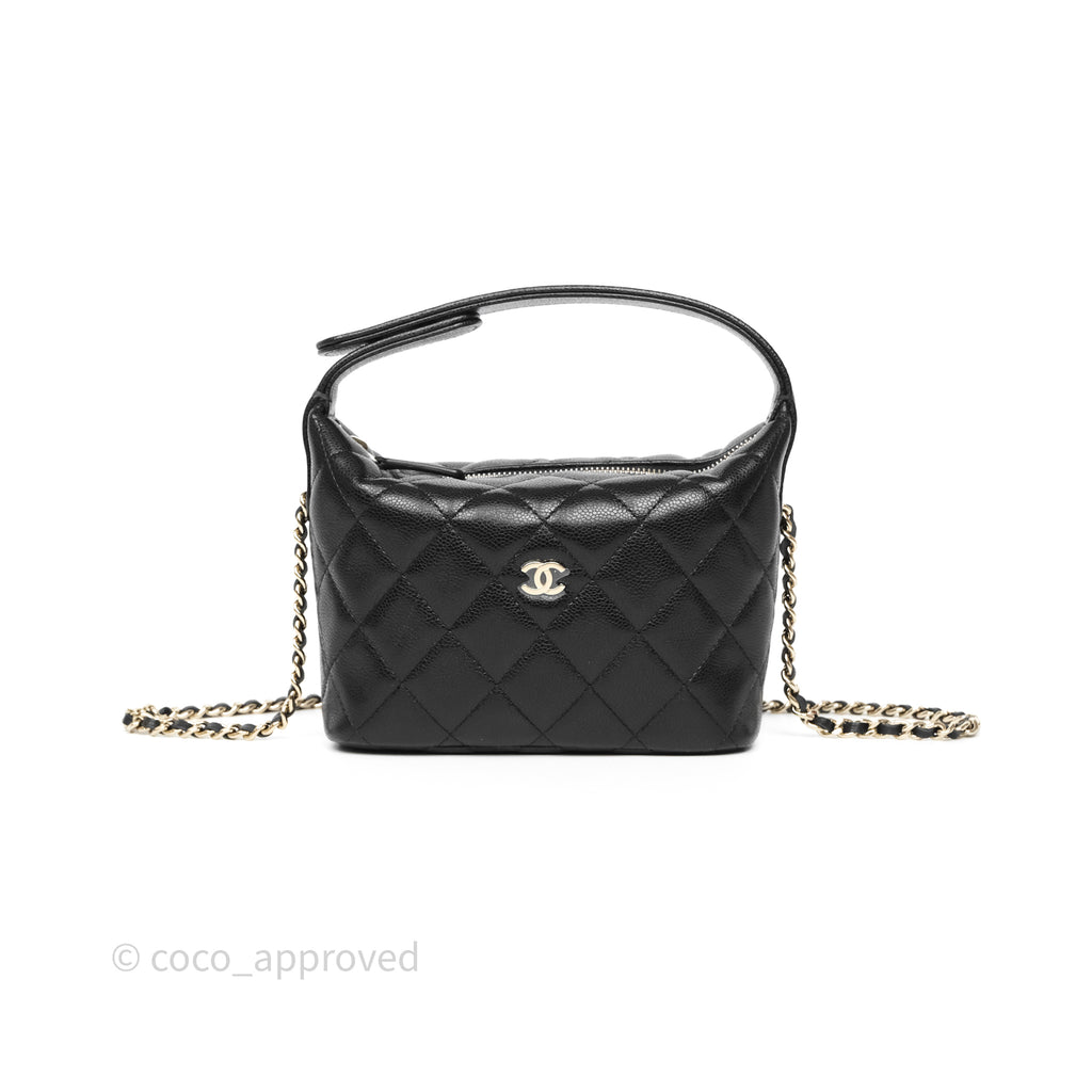 Chanel Quilted Hobo With Chain Black Caviar Gold Hardware