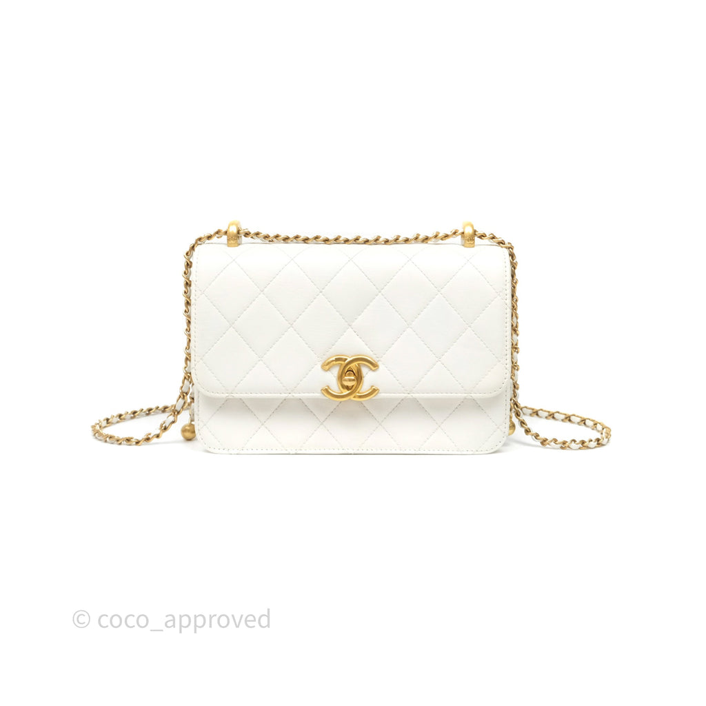 Chanel Quilted Perfect Fit Adjustable White Calfskin Gold Hardware