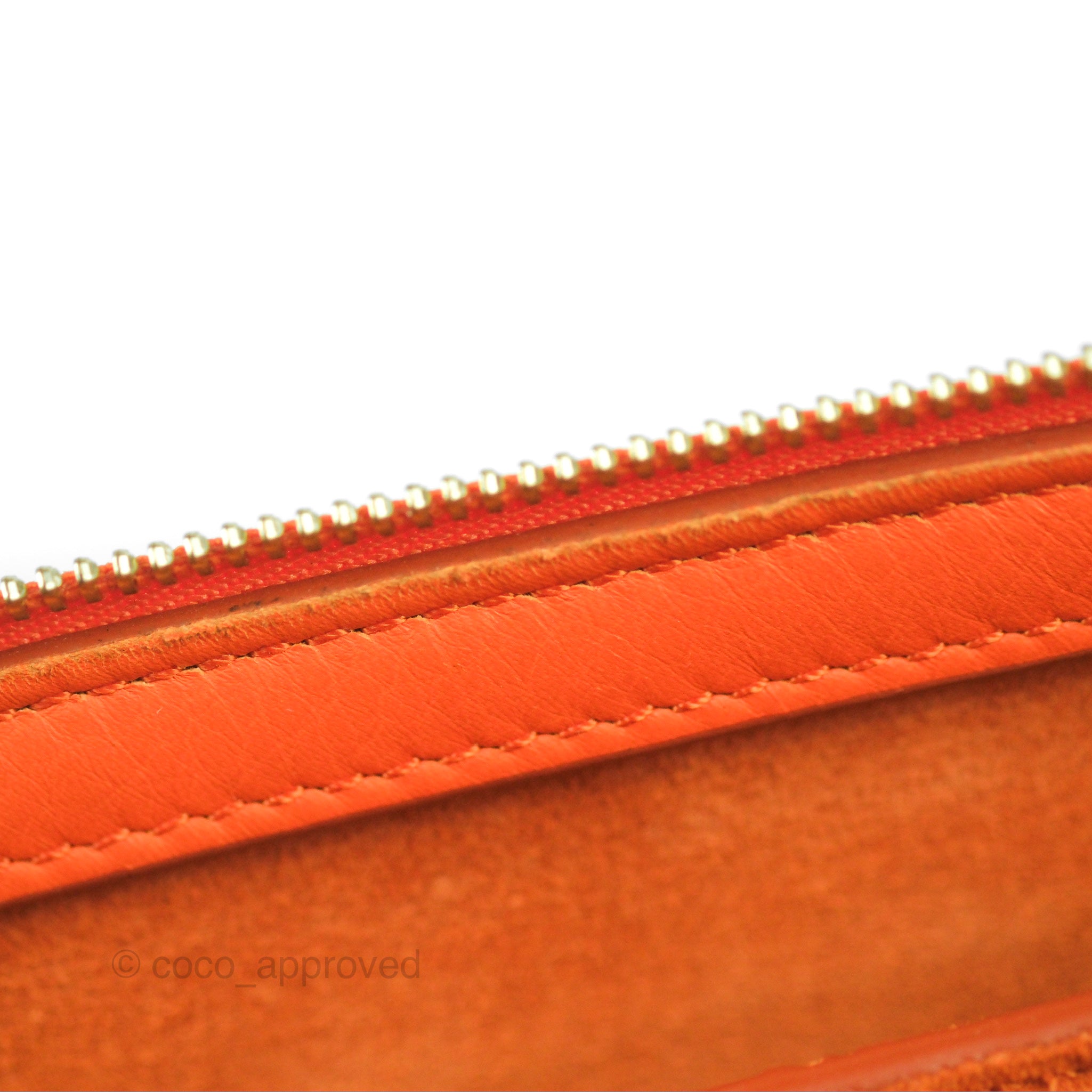 HERMES PARIS Orange Poppy Pebbled Leather CLUTCH Wallet Dogon 