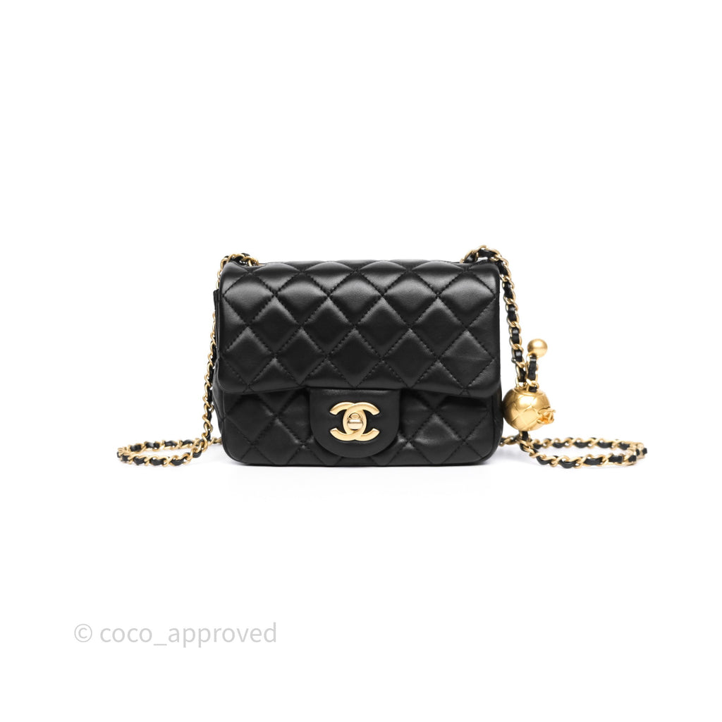 Chanel Pearl Crush Mini Square Quilted Black Lambskin Aged Gold Hardware