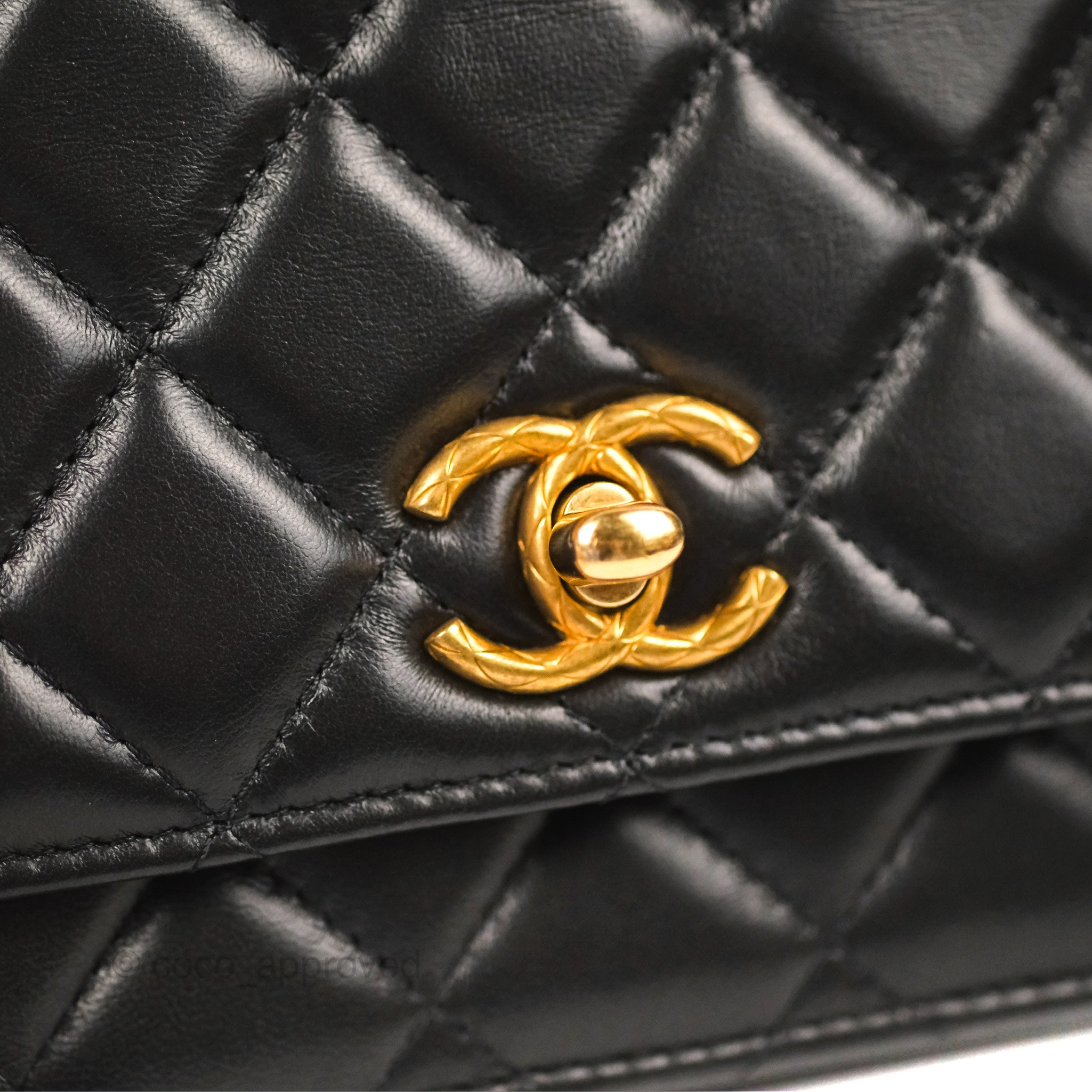 Chanel Quilted Pearl Crush Wallet on Chain WOC Black Lambskin Aged Gol – Coco  Approved Studio