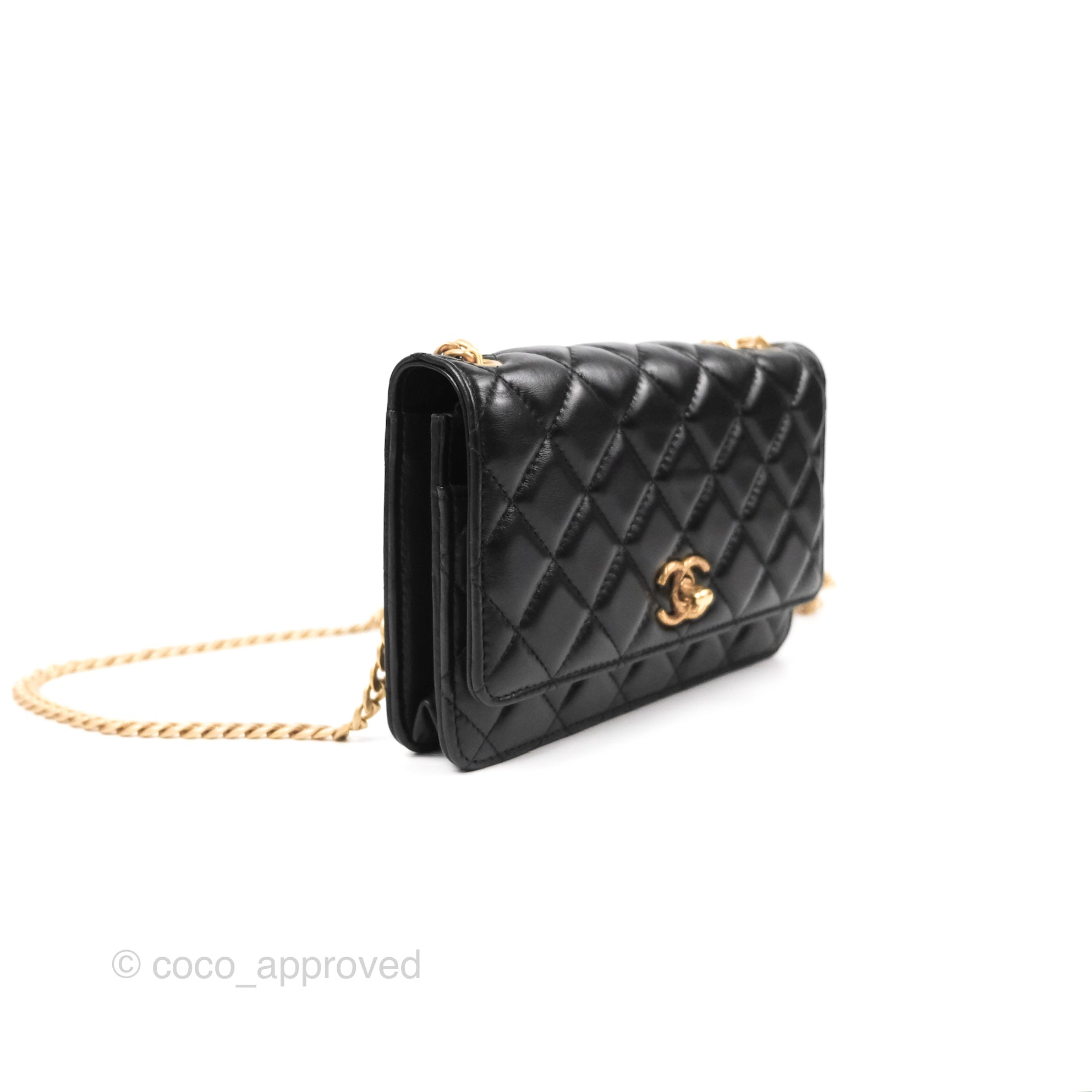 Chanel Quilted Wallet on Chain WOC Adjustable Chain Black Lambskin 22K –  Coco Approved Studio