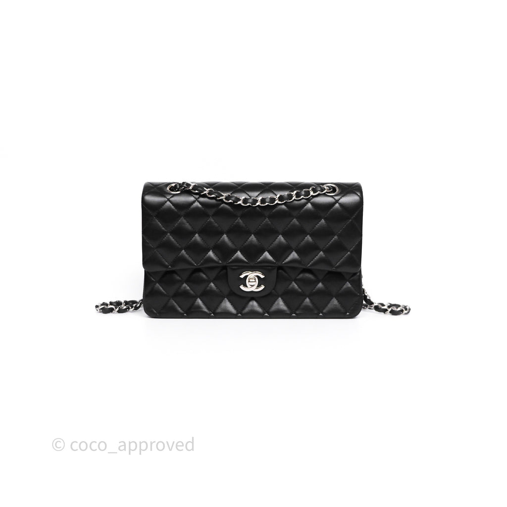 Chanel Classic M/L Medium Flap Quilted Black Lambskin Silver Hardware