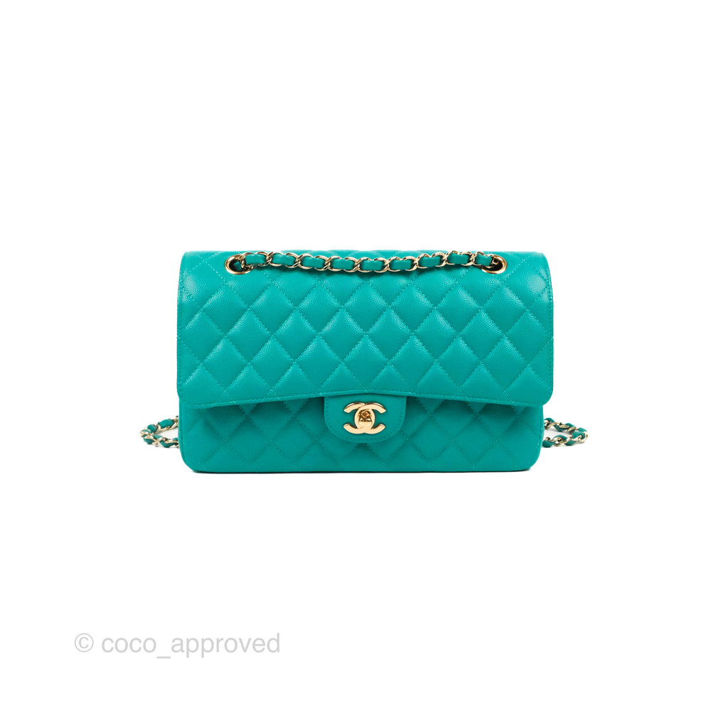 Chanel Classic M/L Medium Flap Quilted Green Caviar Gold Hardware