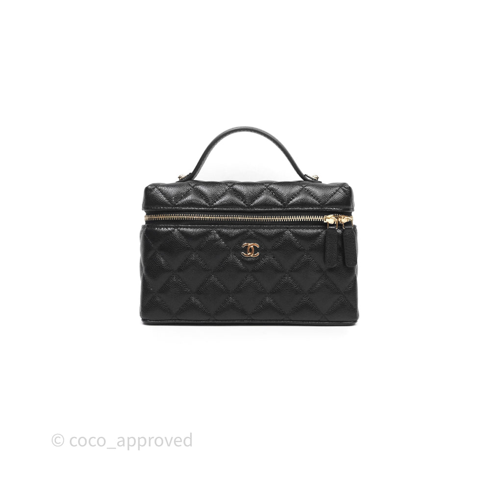Chanel Top Handle Long Vanity with Chain Black Caviar Gold Hardware