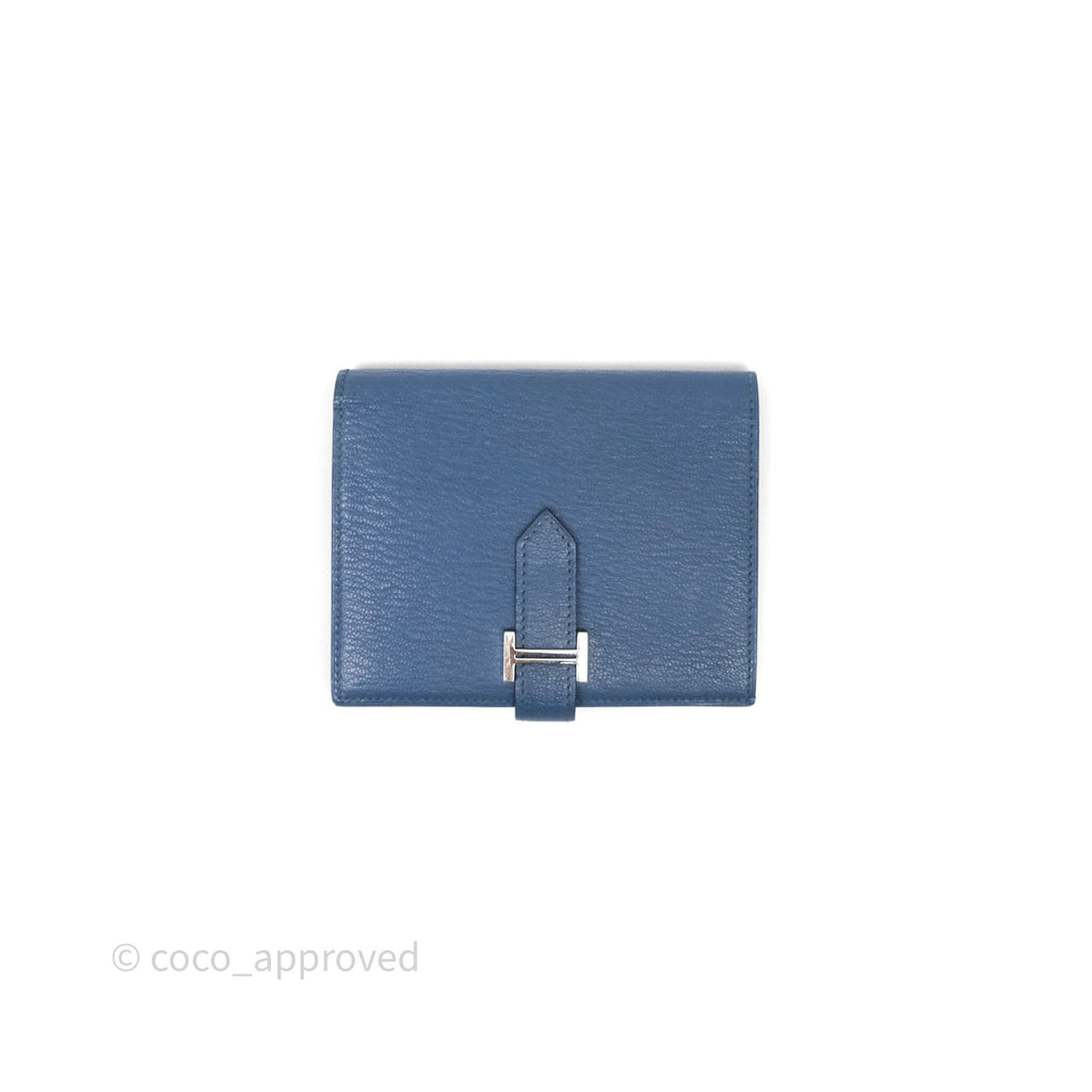 Hermes Bearn Compact Wallet Blue Chevre Mysore Palladium Hardware