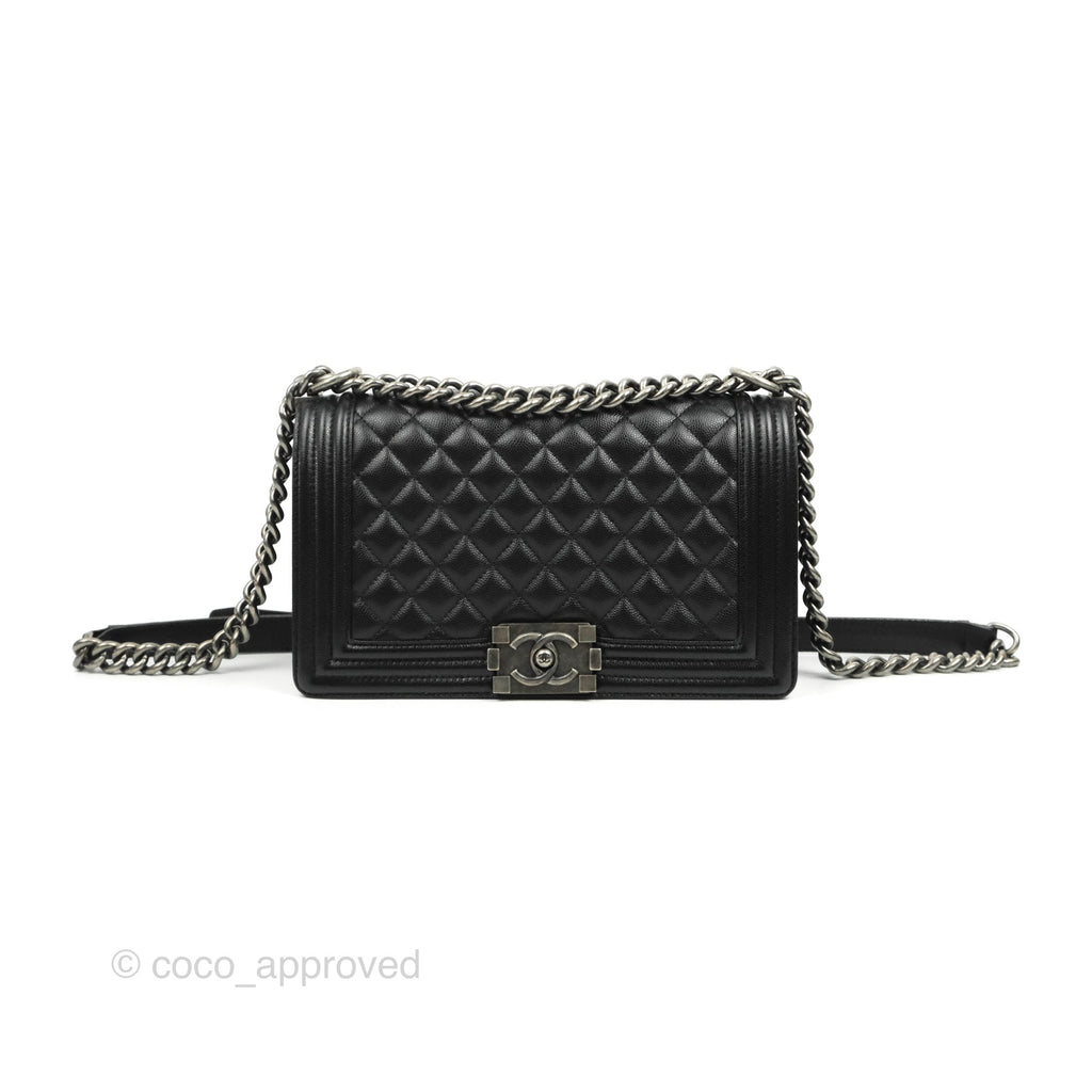 Chanel Quilted Medium Boy Black Caviar Ruthenium Hardware