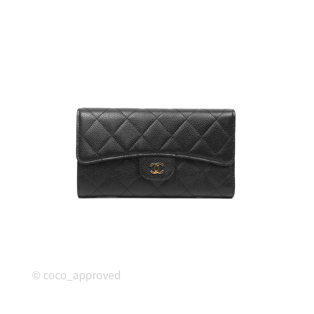 Chanel Quilted Long Wallet Black Caviar Gold Hardware