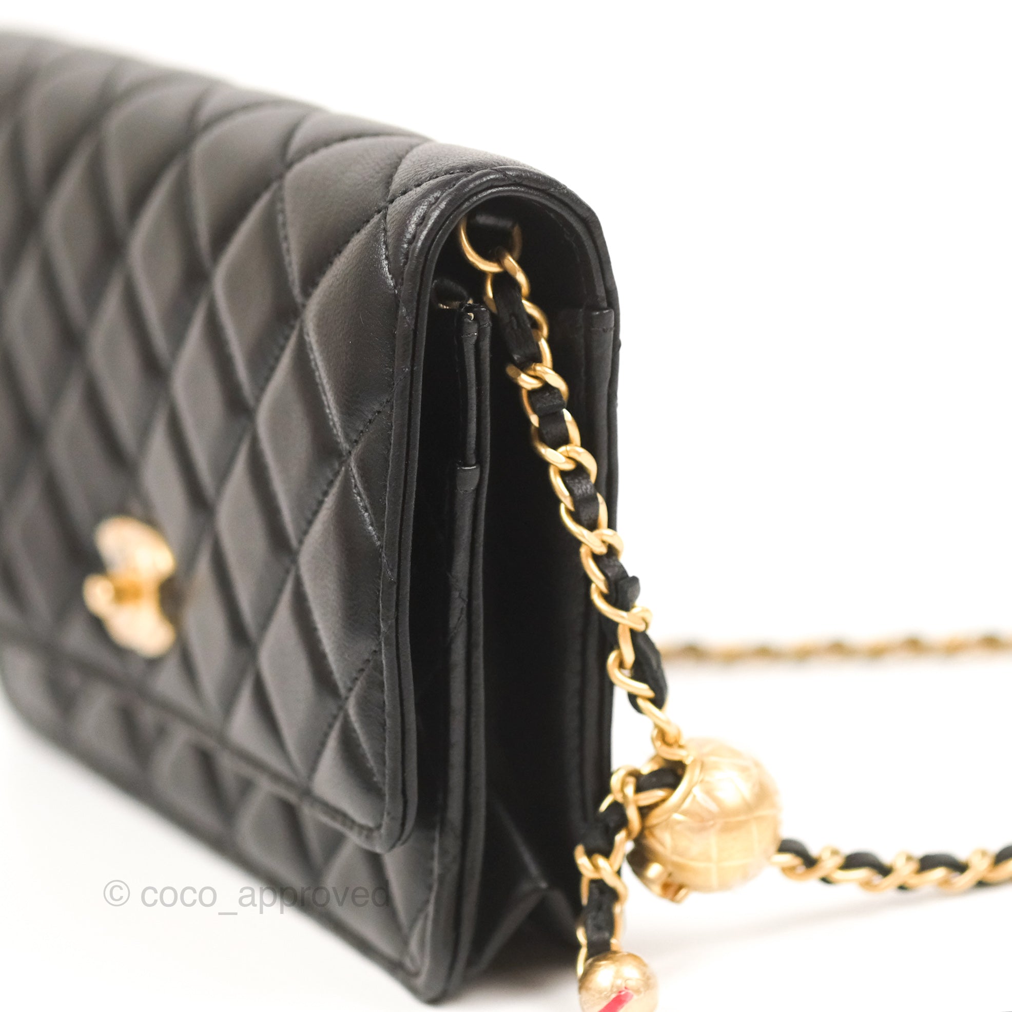 Chanel Lambskin Quilted CC Pearl Crush Wallet on Chain Woc Black