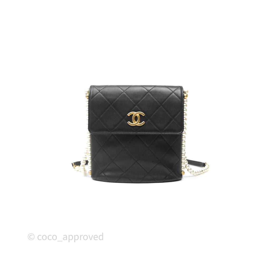 Chanel Small Pearl Hobo Bag Black Calfskin Aged Gold Hardware