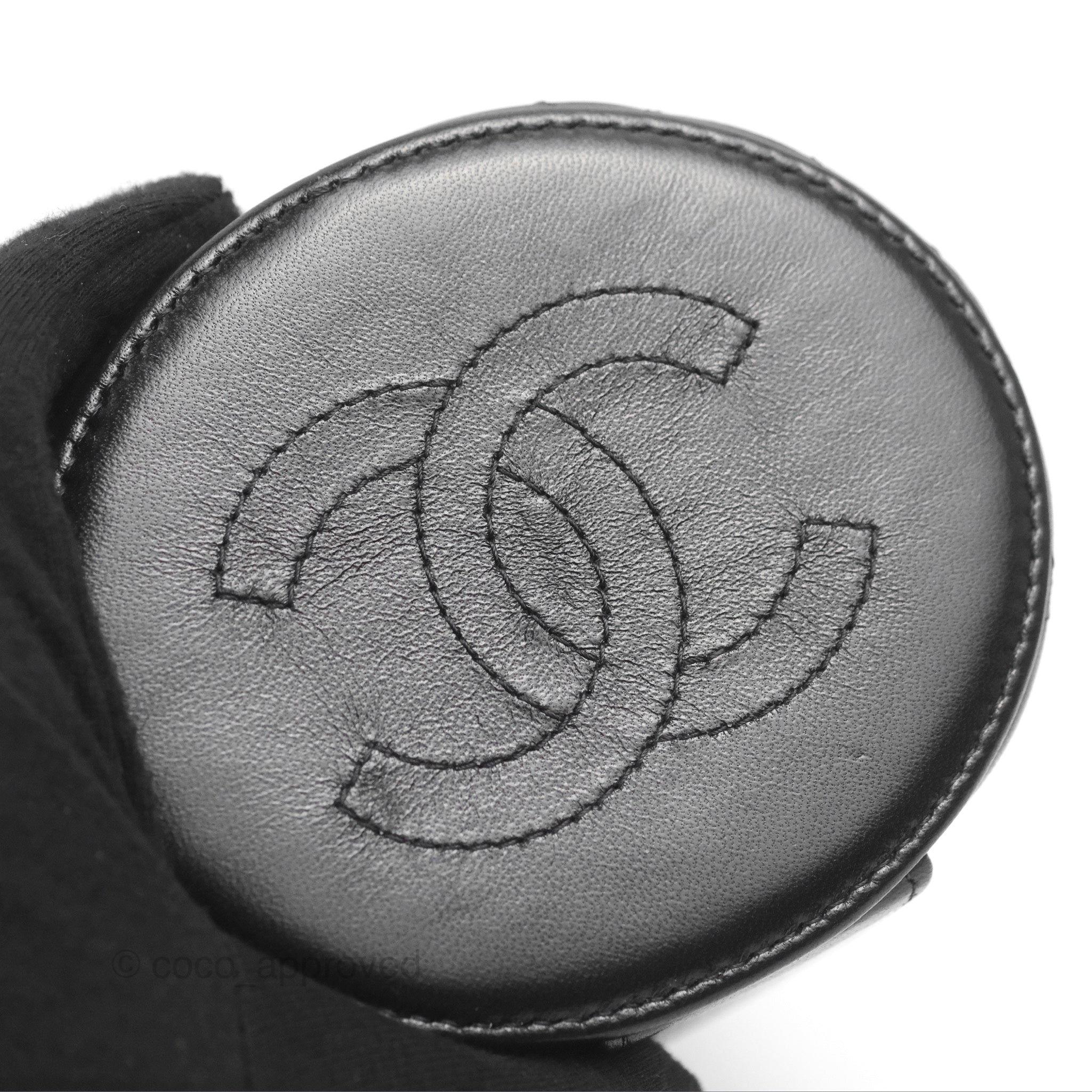 Sold at Auction: Chanel Black Lambskin CC Camellia Round Coin Case