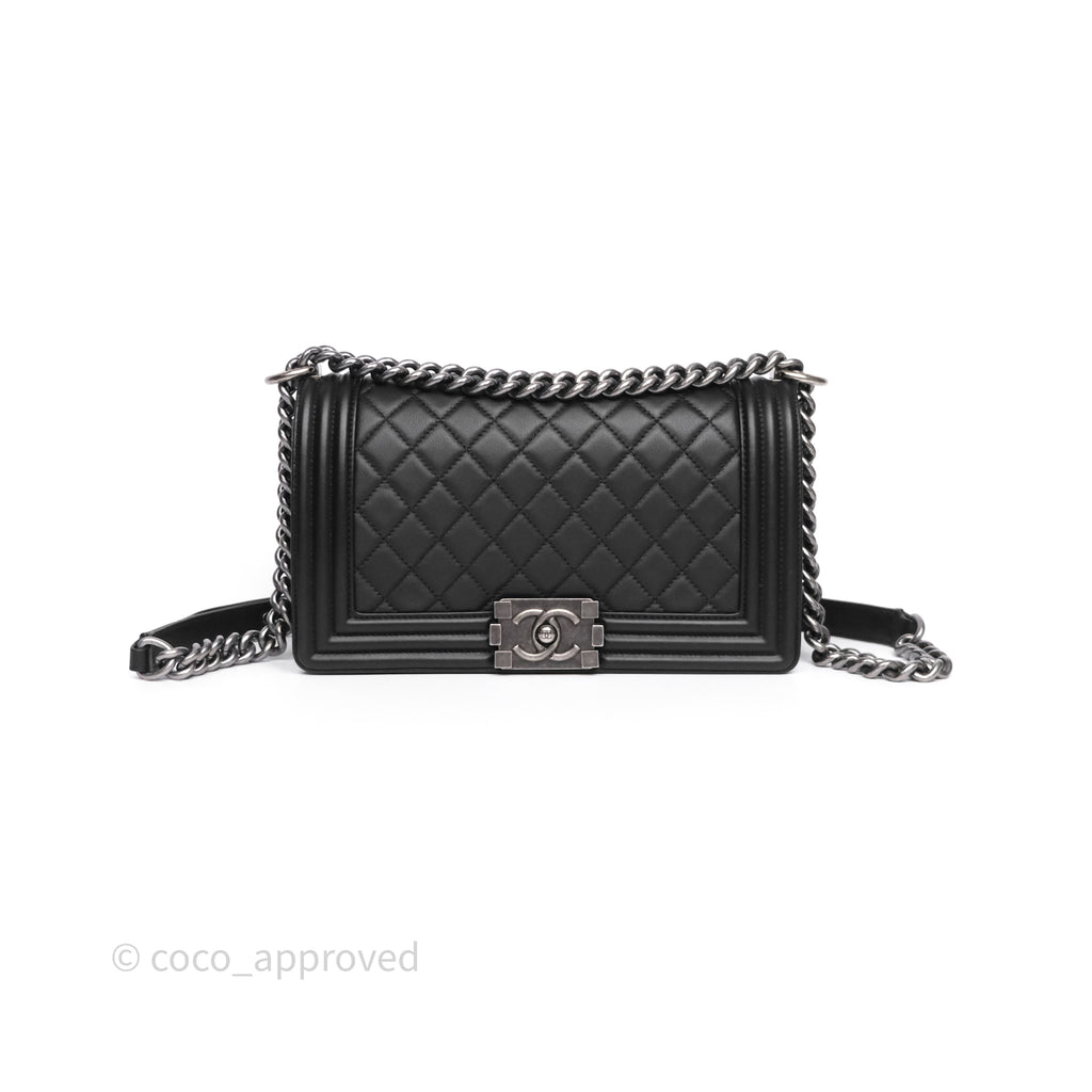 Chanel Quilted Medium Boy Black Calfskin Ruthenium Hardware