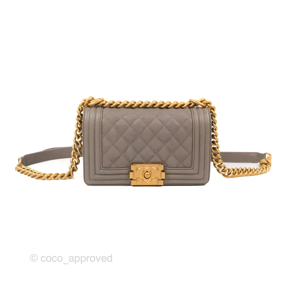 Chanel Small Quilted Boy Dark Grey Caviar Gold Hardware