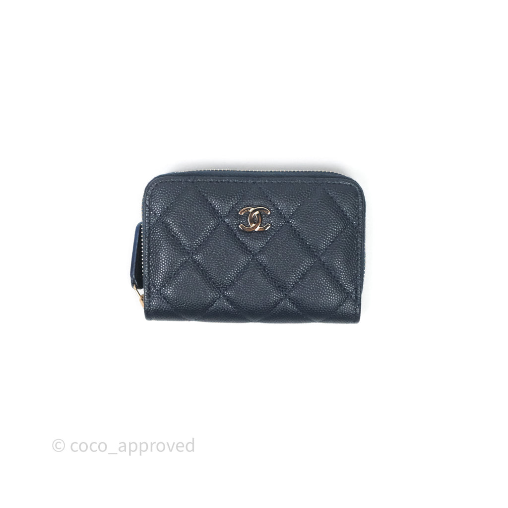 Chanel Quilted Zip Card Holder Navy Caviar Gold Hardware
