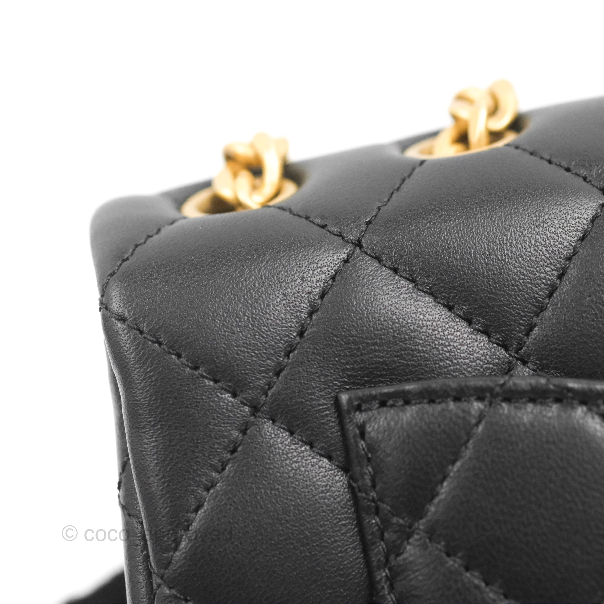 Chanel Mini Rectangular Flap with Camellia Adjustable Chain Black