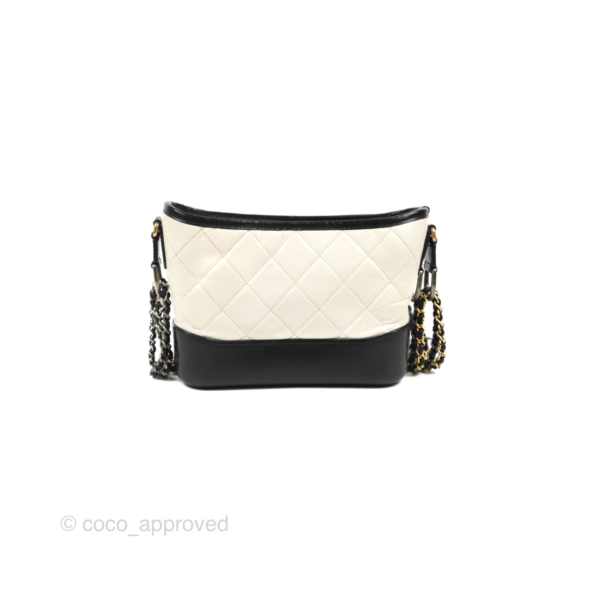 Chanel Quilted Small Gabrielle Hobo Black White Aged Calfskin Mixed Hardware