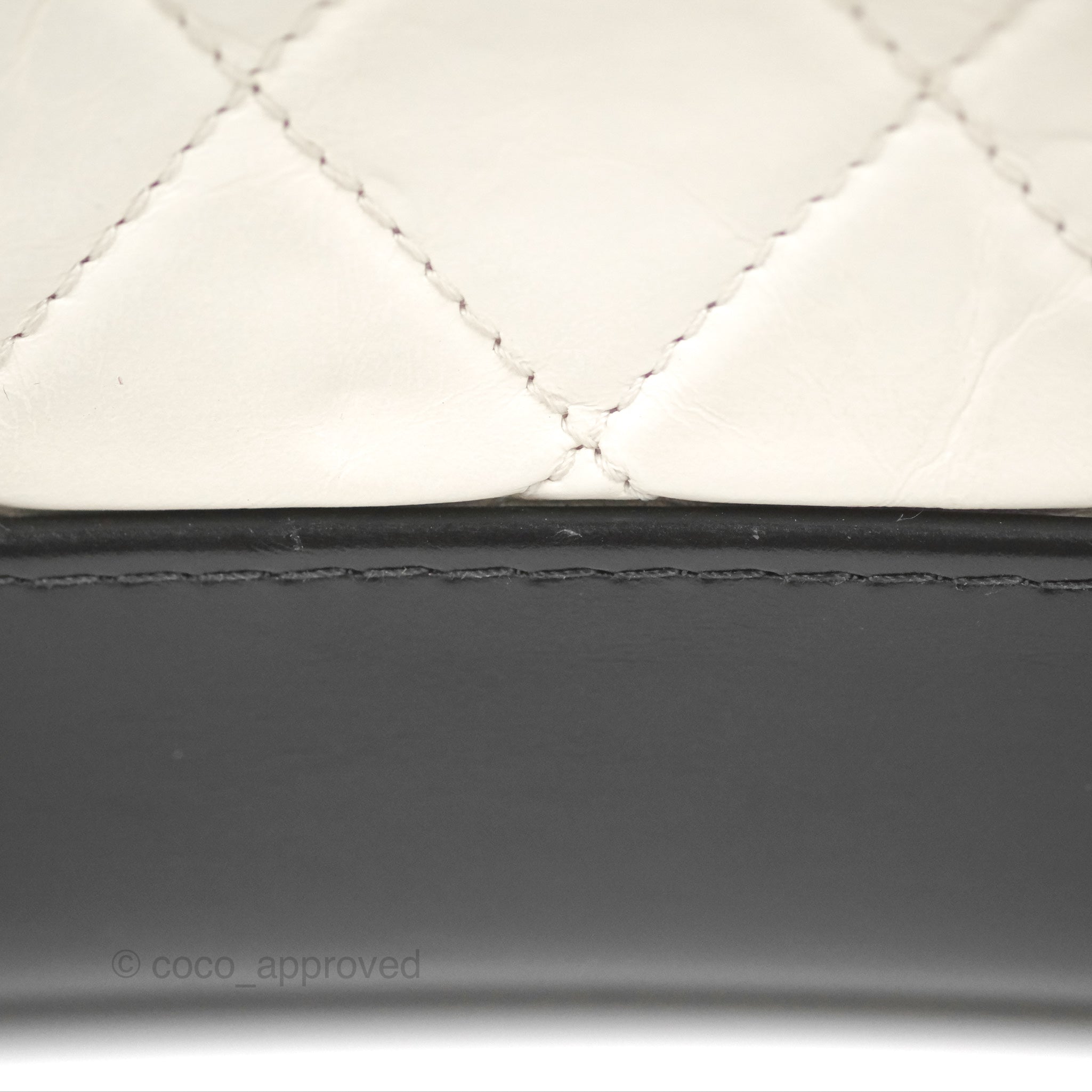 CHANEL Aged Calfskin Quilted Small Gabrielle Bucket White Black 1307221