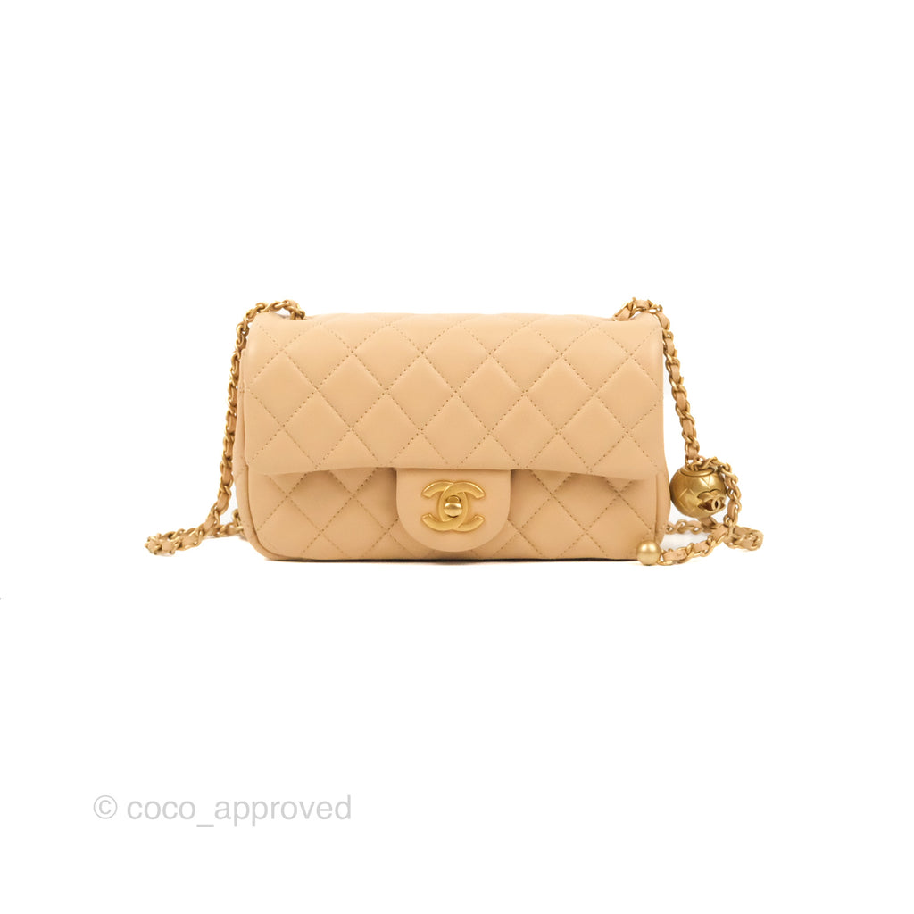 Chanel Mini Rectangular Pearl Crush Beige Lambskin Aged Gold Hardware