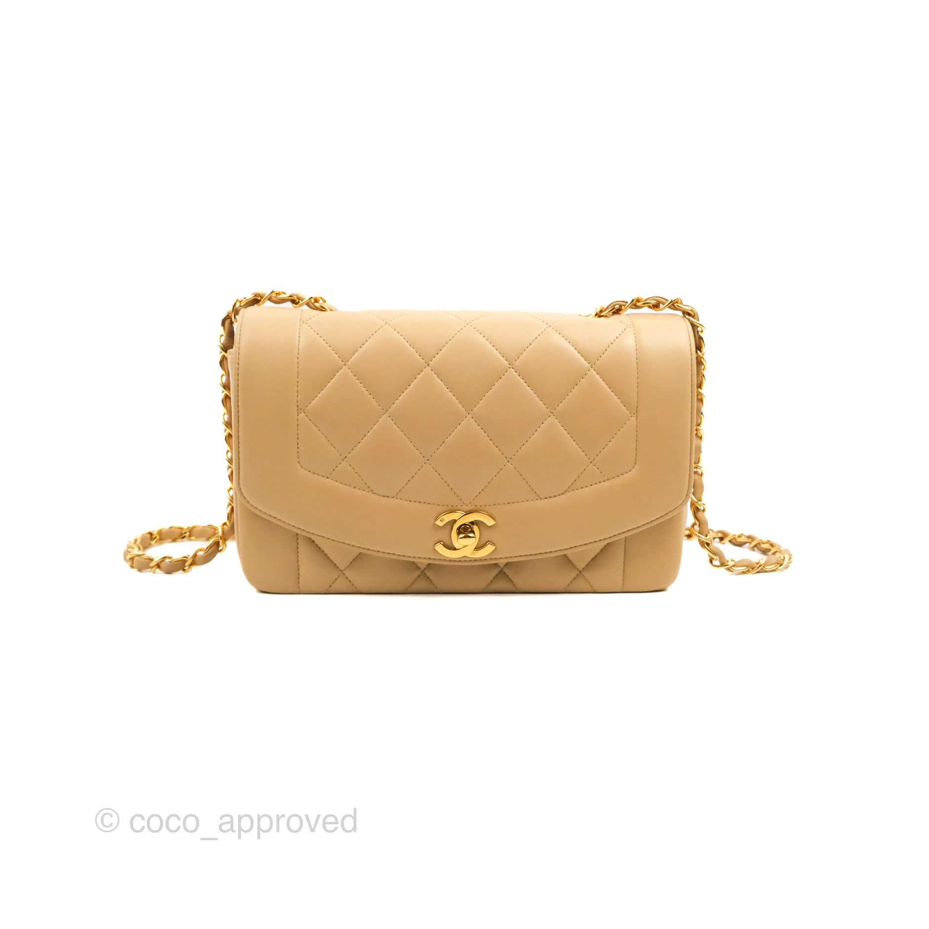 Chanel Vintage Small Quilted Classic Diana Flap Bag Beige Lambskin 24K Gold  Hardware