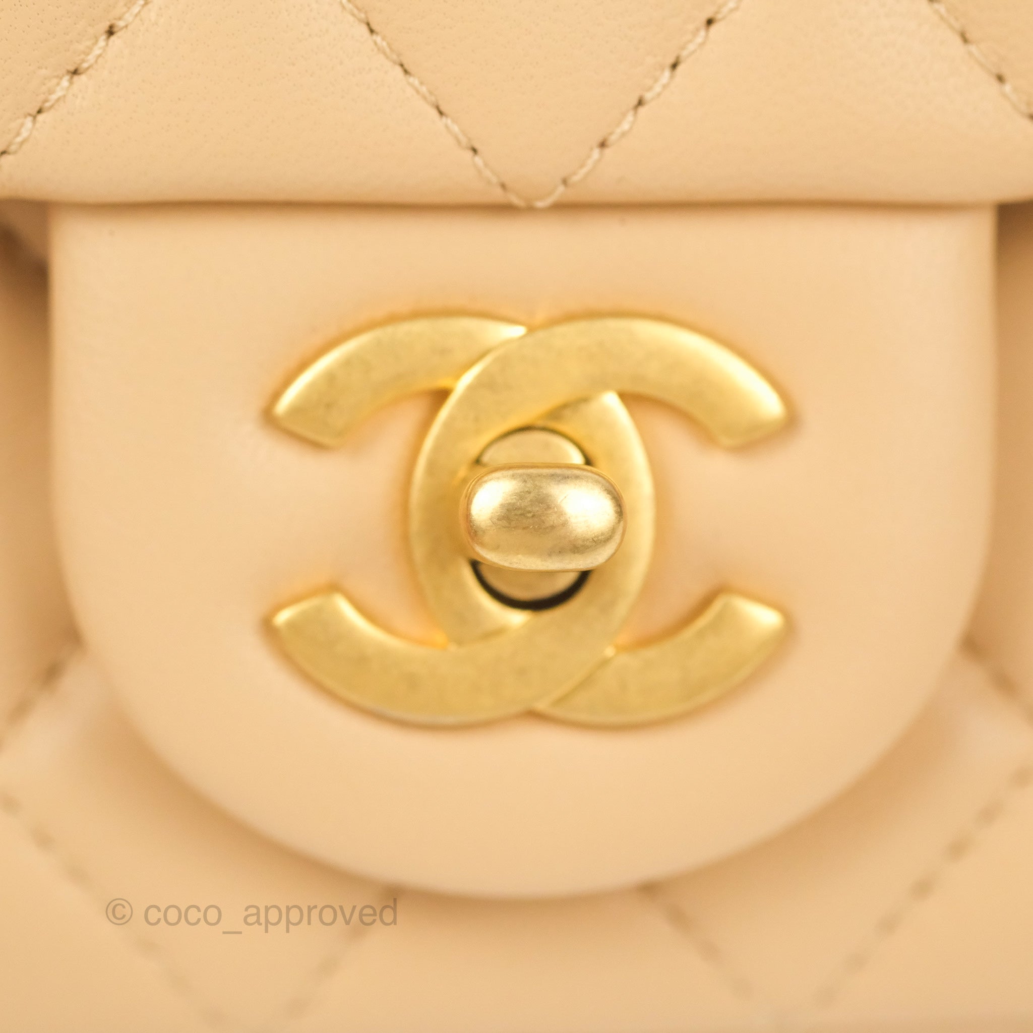 Chanel Beige Pearl Crush Square Mini Flap Antique Gold Hardware