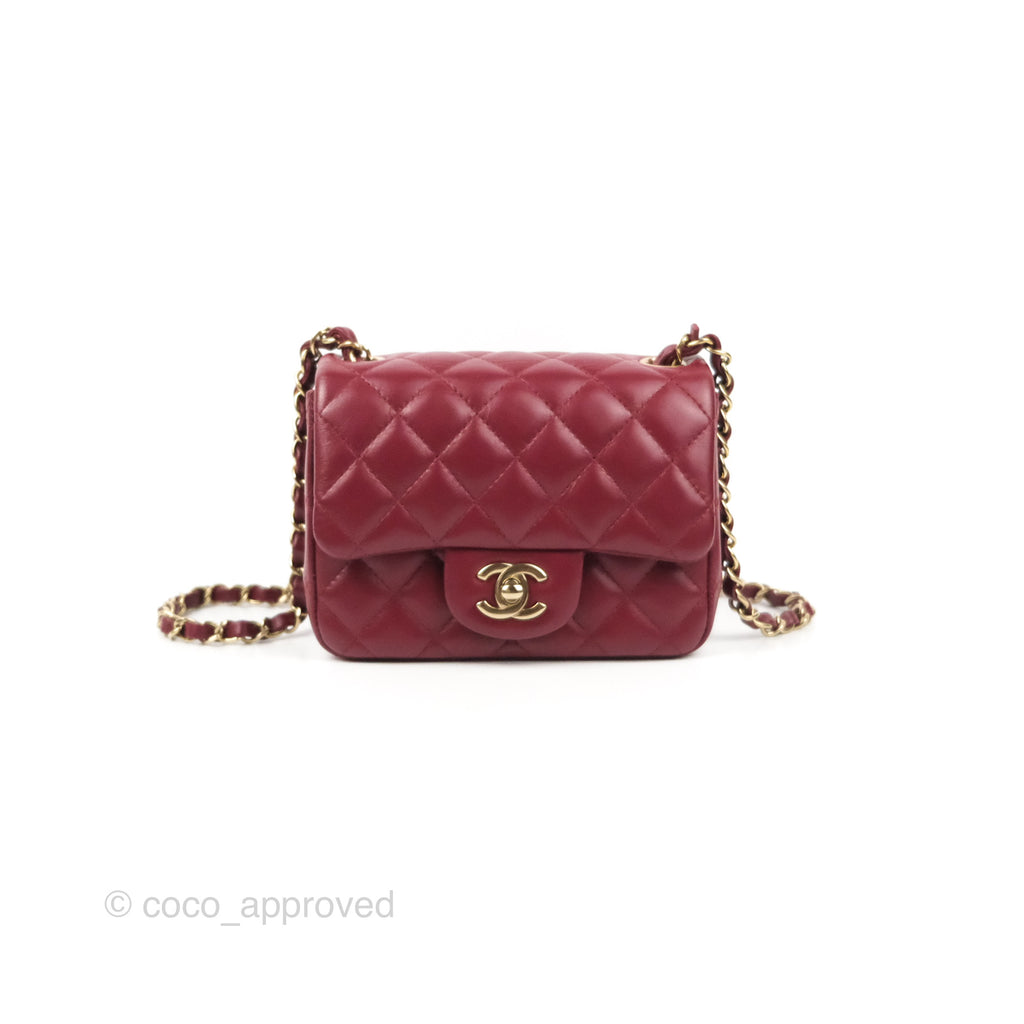 Chanel Quilted Mini Square Flap Red Lambskin Gold Hardware