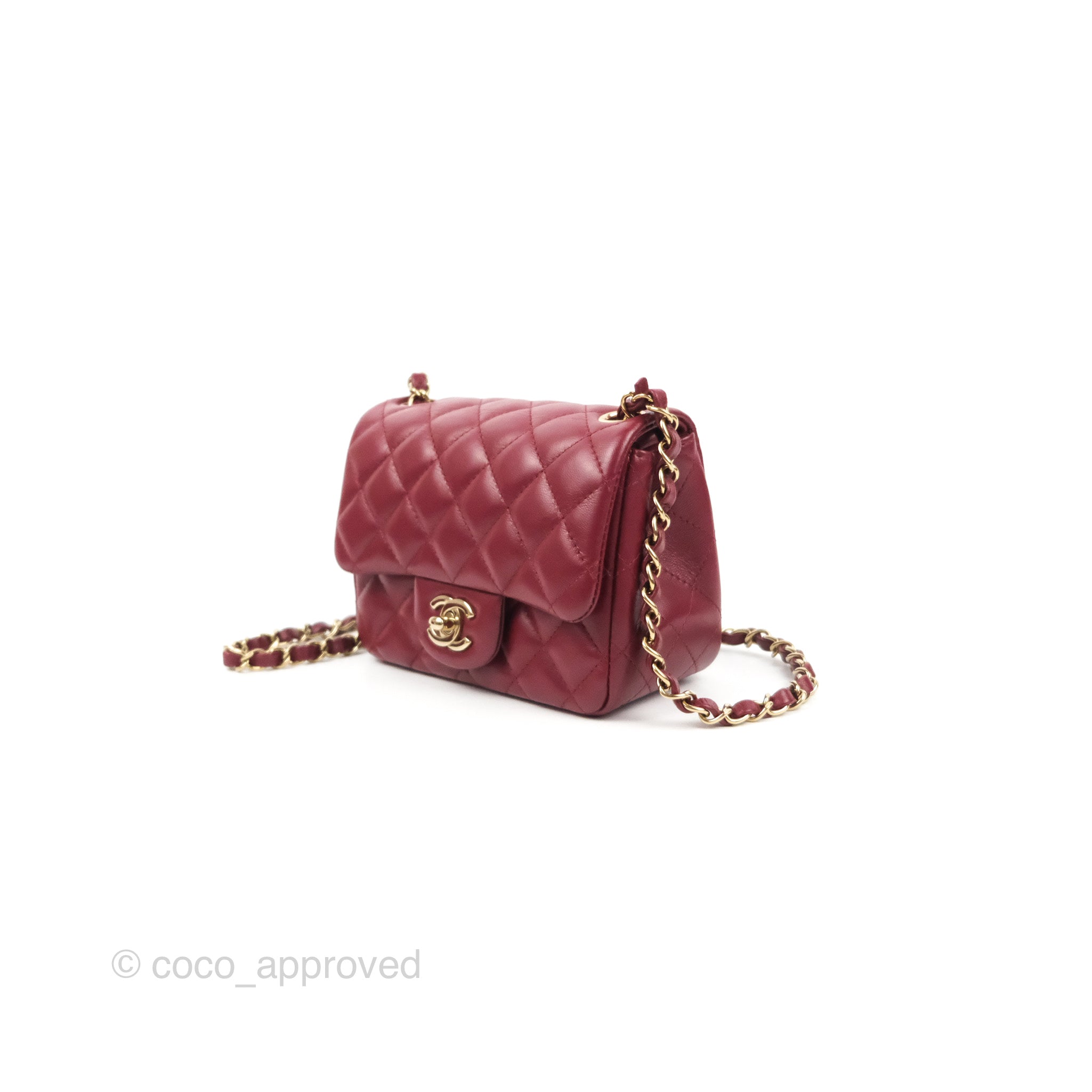 Chanel Quilted Mini Square Flap Red Wine Lambskin Gold Hardware – Coco  Approved Studio