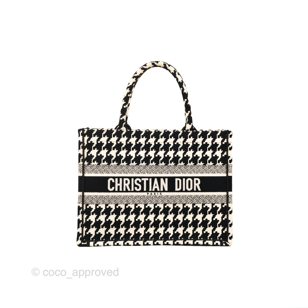 Christian Dior Medium(Old Small)Book Tote Houndstooth Embroidery Black/White