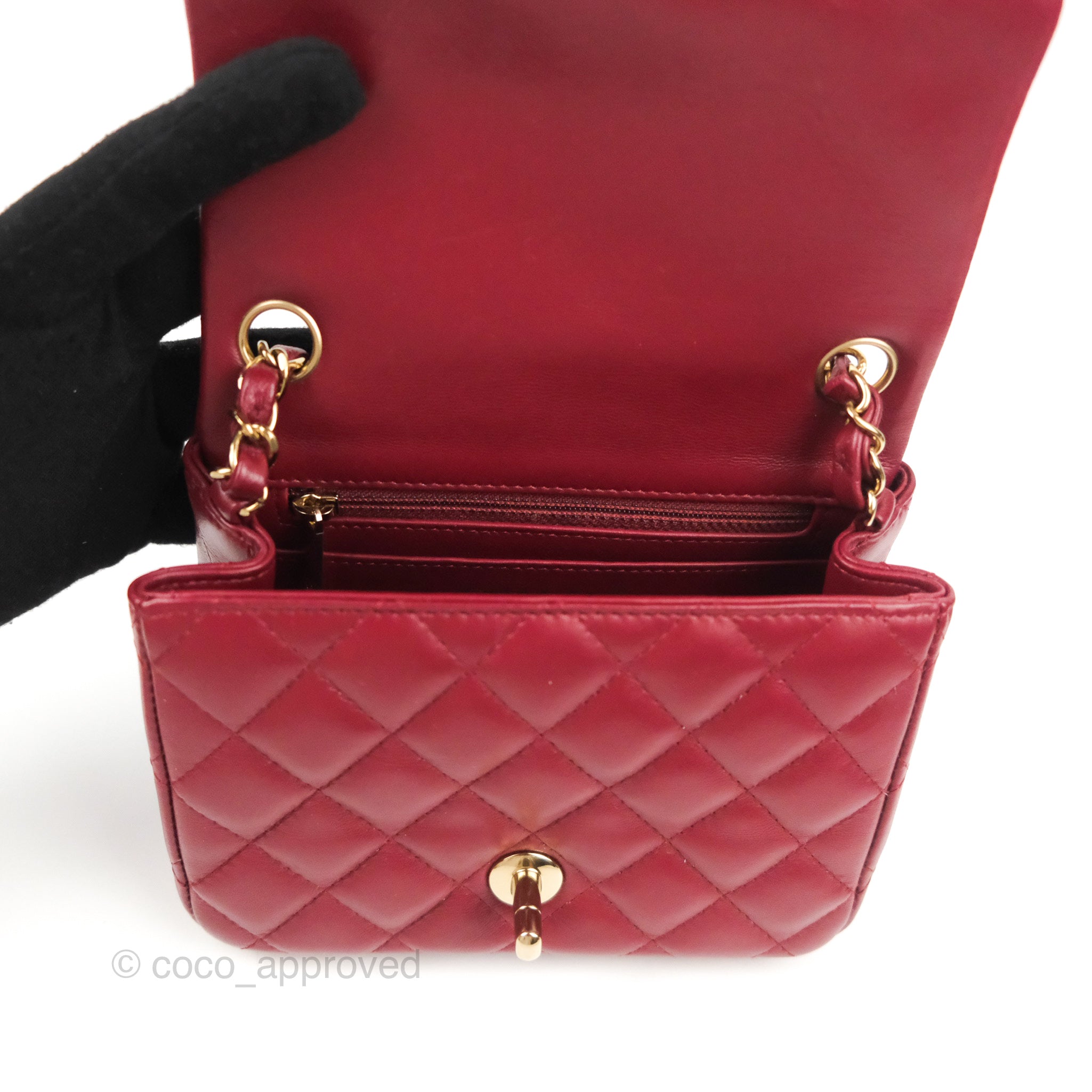 Chanel Pink and Black Quilted Lambskin Mini Square Classic Single Flap Gold Hardware, 2022 (Like New), Womens Handbag