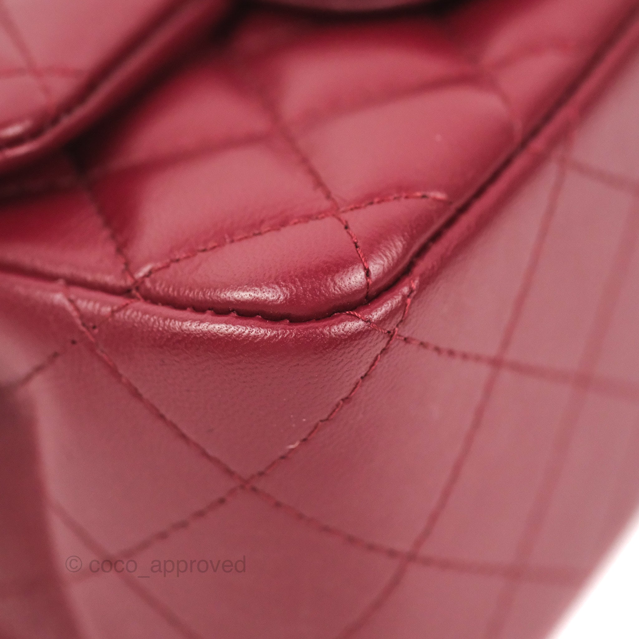 Chanel Quilted Mini Square Flap Red Wine Lambskin Gold Hardware