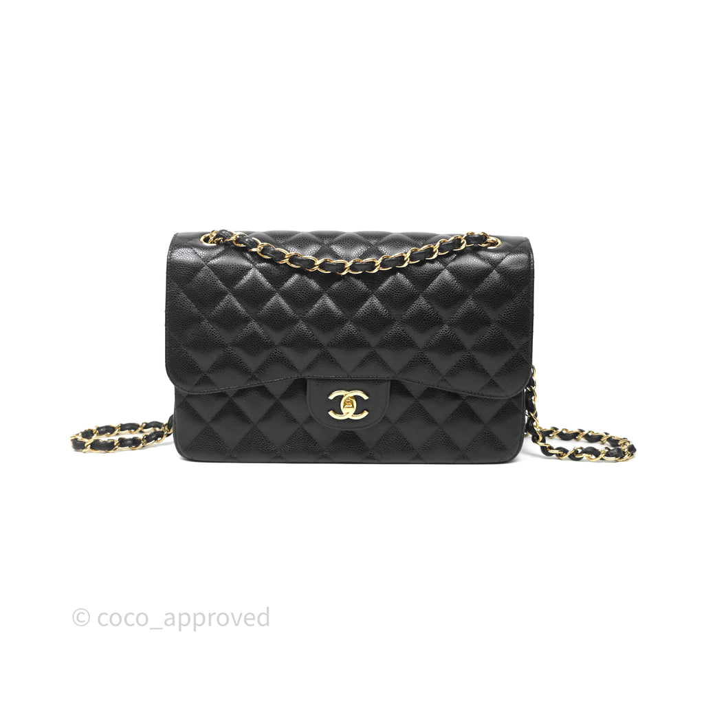 Chanel Jumbo Double Flap Quilted Black Caviar Gold Hardware⁣⁣