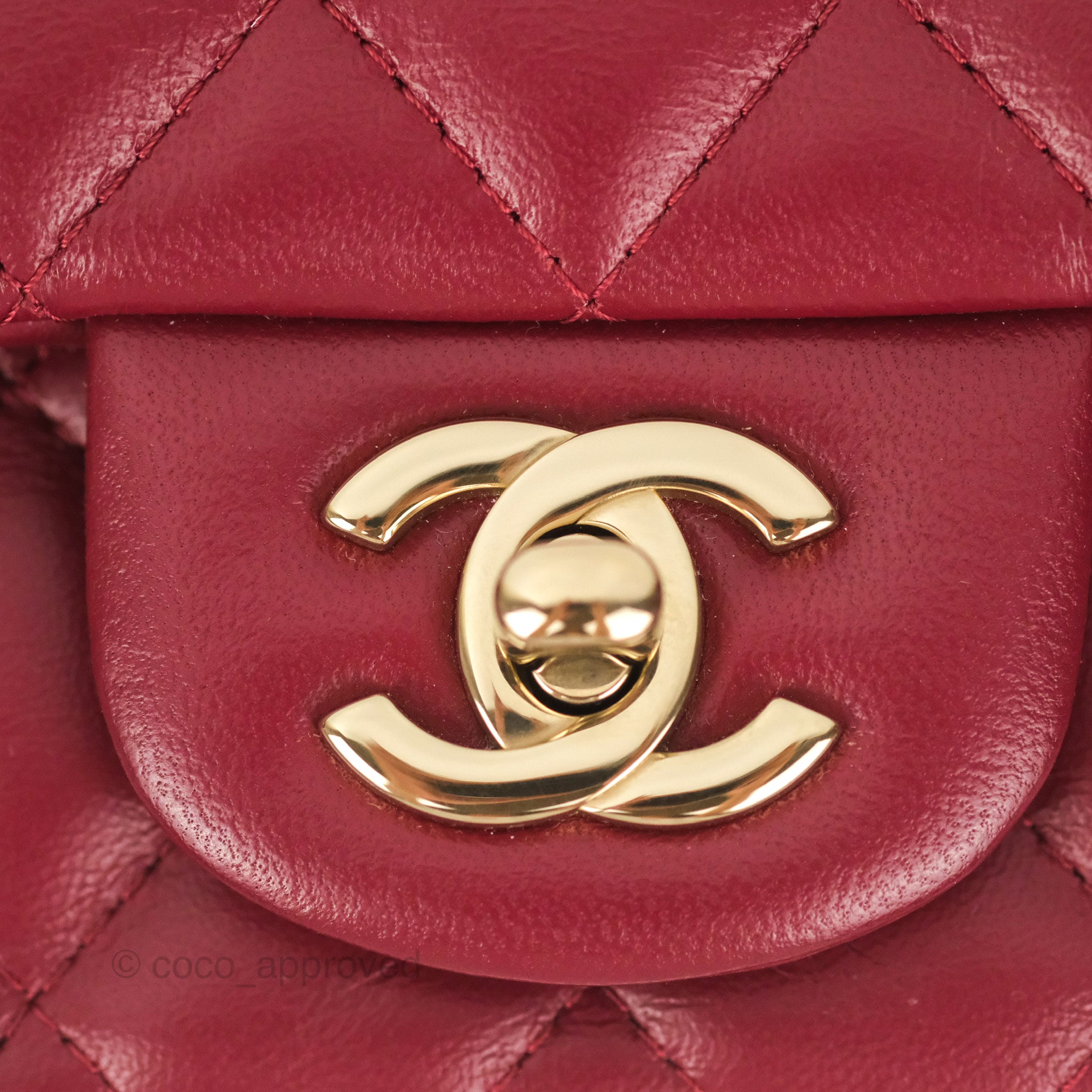 CHANEL Patent Calfskin Quilted Mini Rectangular Flap Red 226915