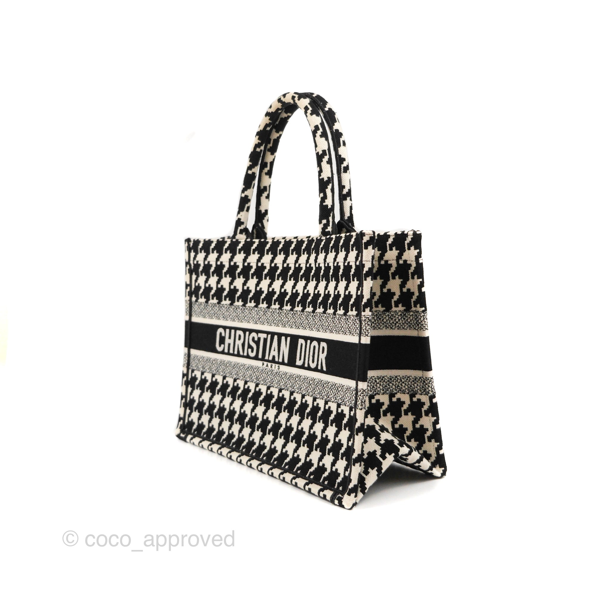 Christian Dior Medium(Old Small)Book Tote Houndstooth Embroidery Black –  Coco Approved Studio