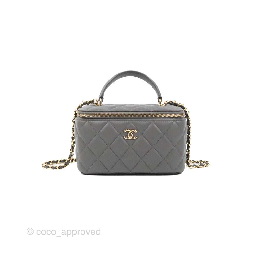 Chanel Vanity Rectangular Top Handle Dark Grey Lambskin Gold Hardware