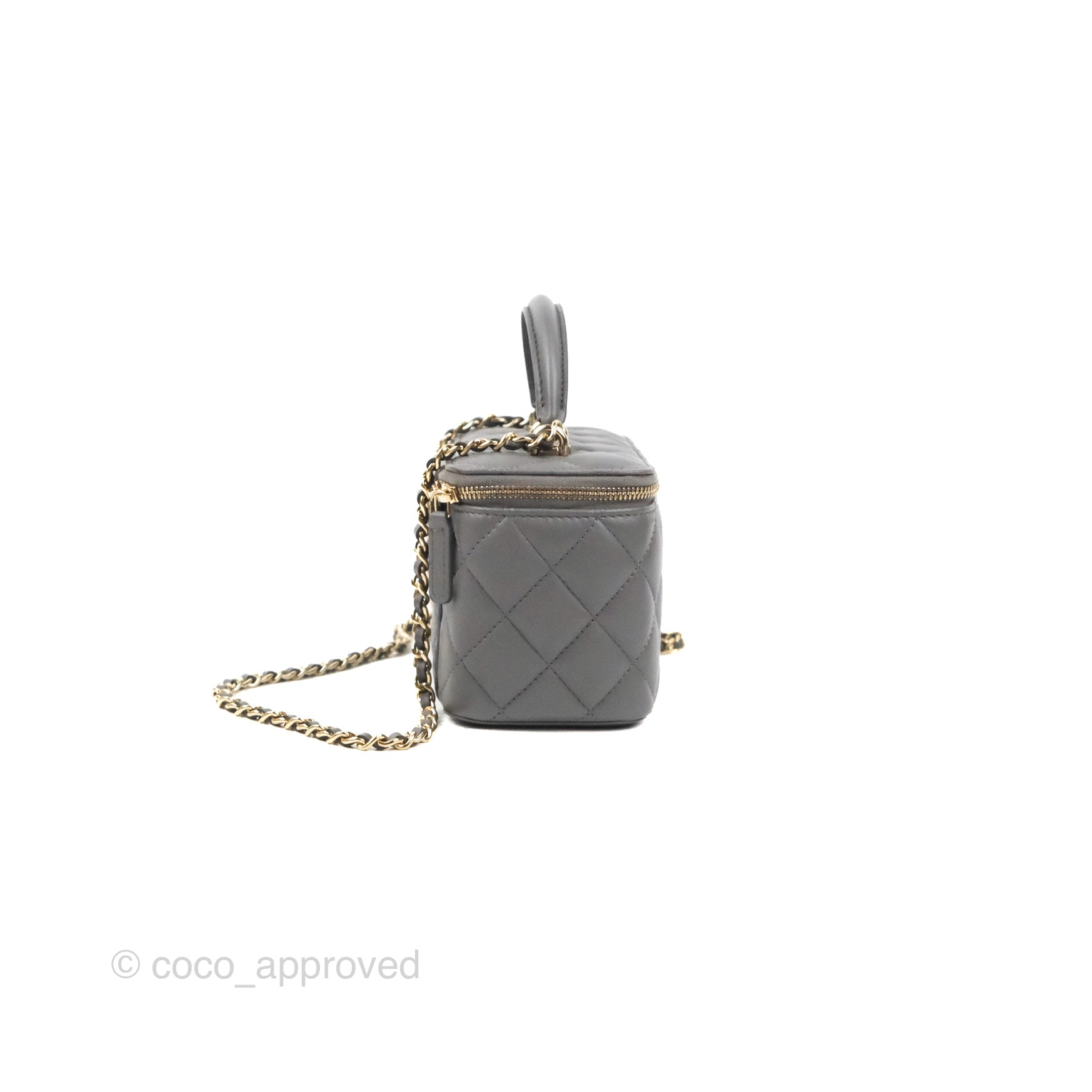 Chanel Vanity Rectangular Top Handle Dark Grey Lambskin Gold Hardware –  Coco Approved Studio
