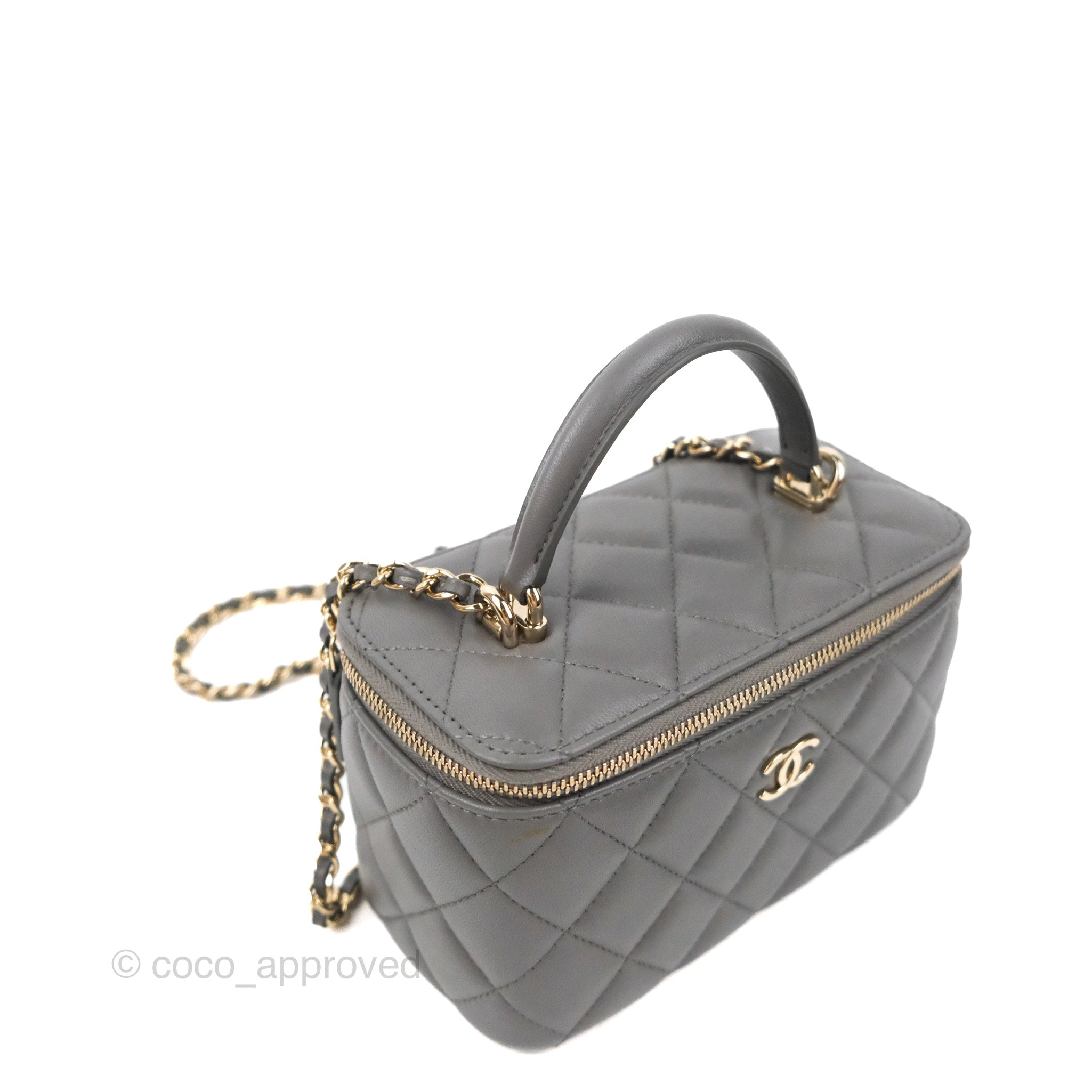 CHANEL 22A Dark Grey Lamb Skin Top Handle Vanity Light Gold Hardware –  AYAINLOVE CURATED LUXURIES