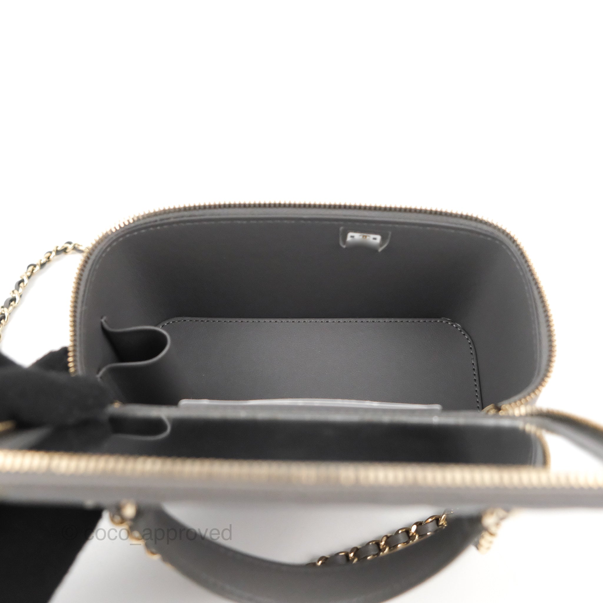 Chanel Vanity Rectangular Top Handle Dark Grey Lambskin Gold Hardware –  Coco Approved Studio