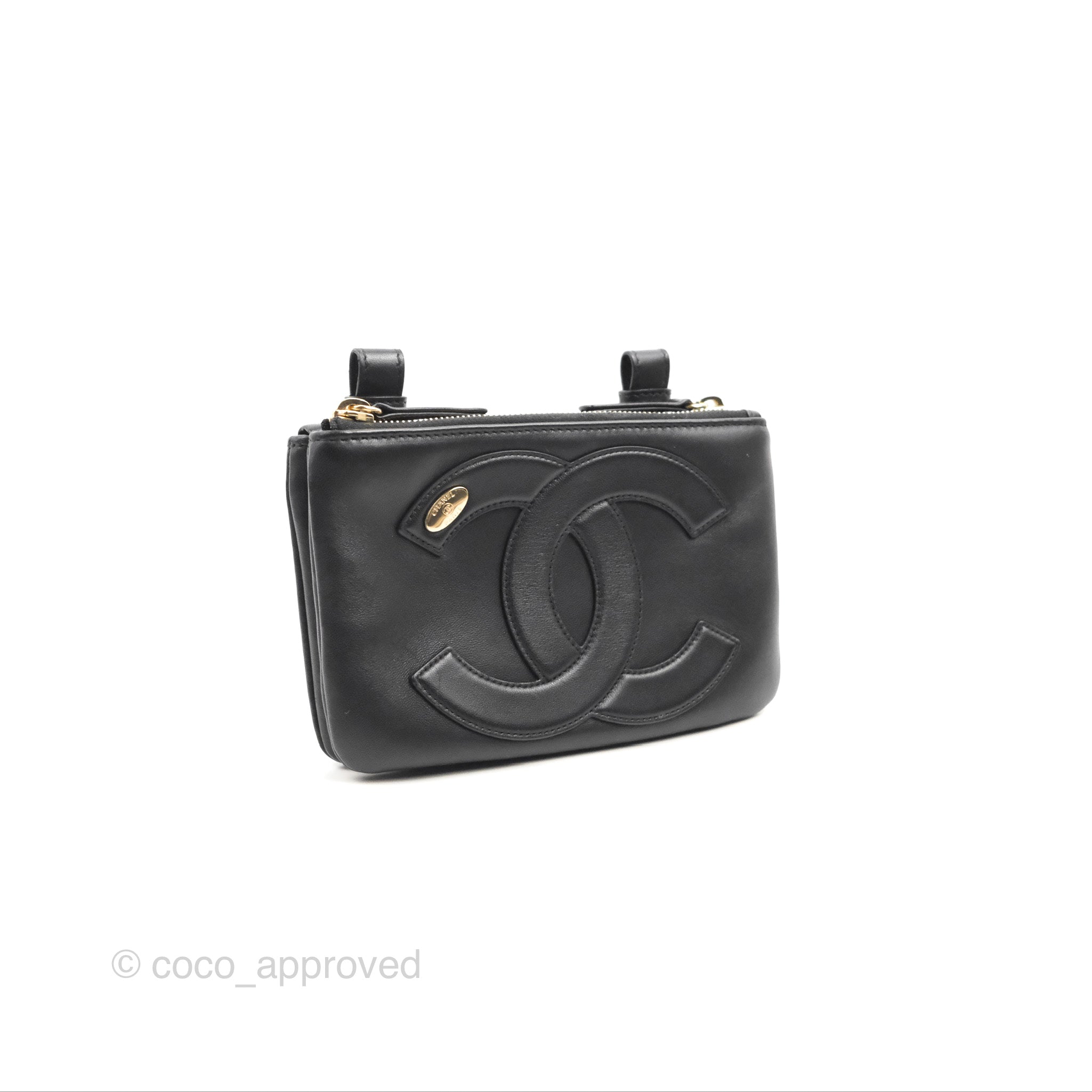 Chanel CC Mania Waist Belt Bag Black Lambskin Gold Hardware – Coco