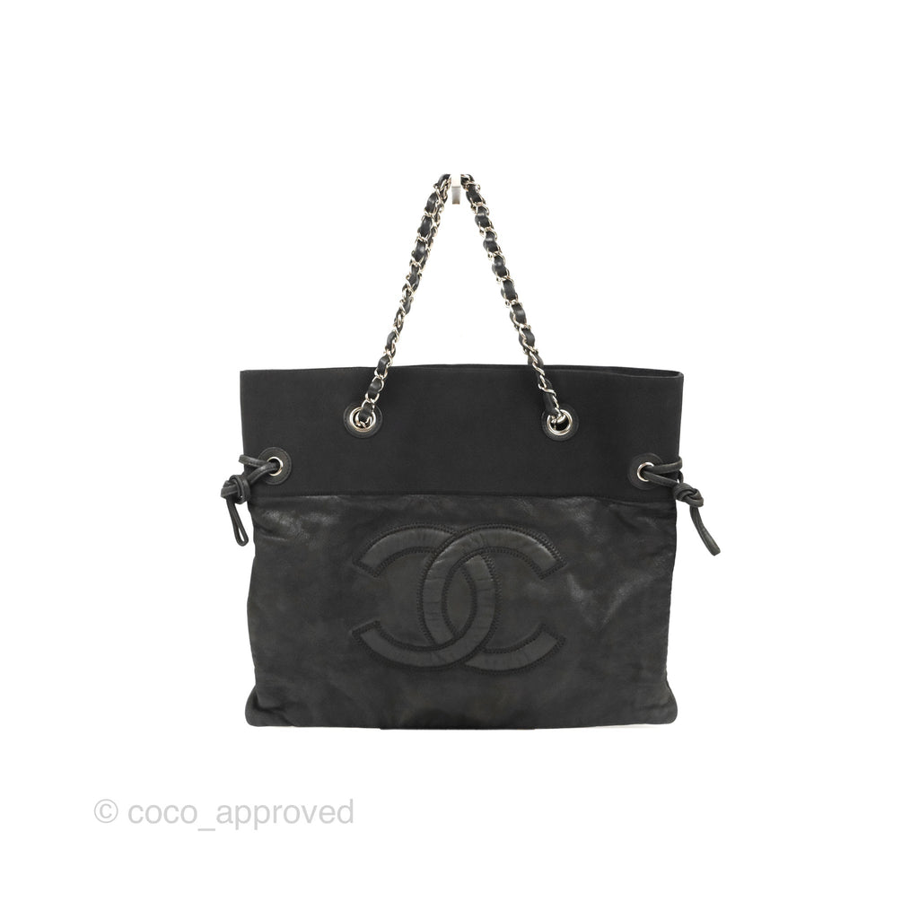 Chanel Vinyl CC Tote Black Canvas/Glitter Leather Silver Hardware