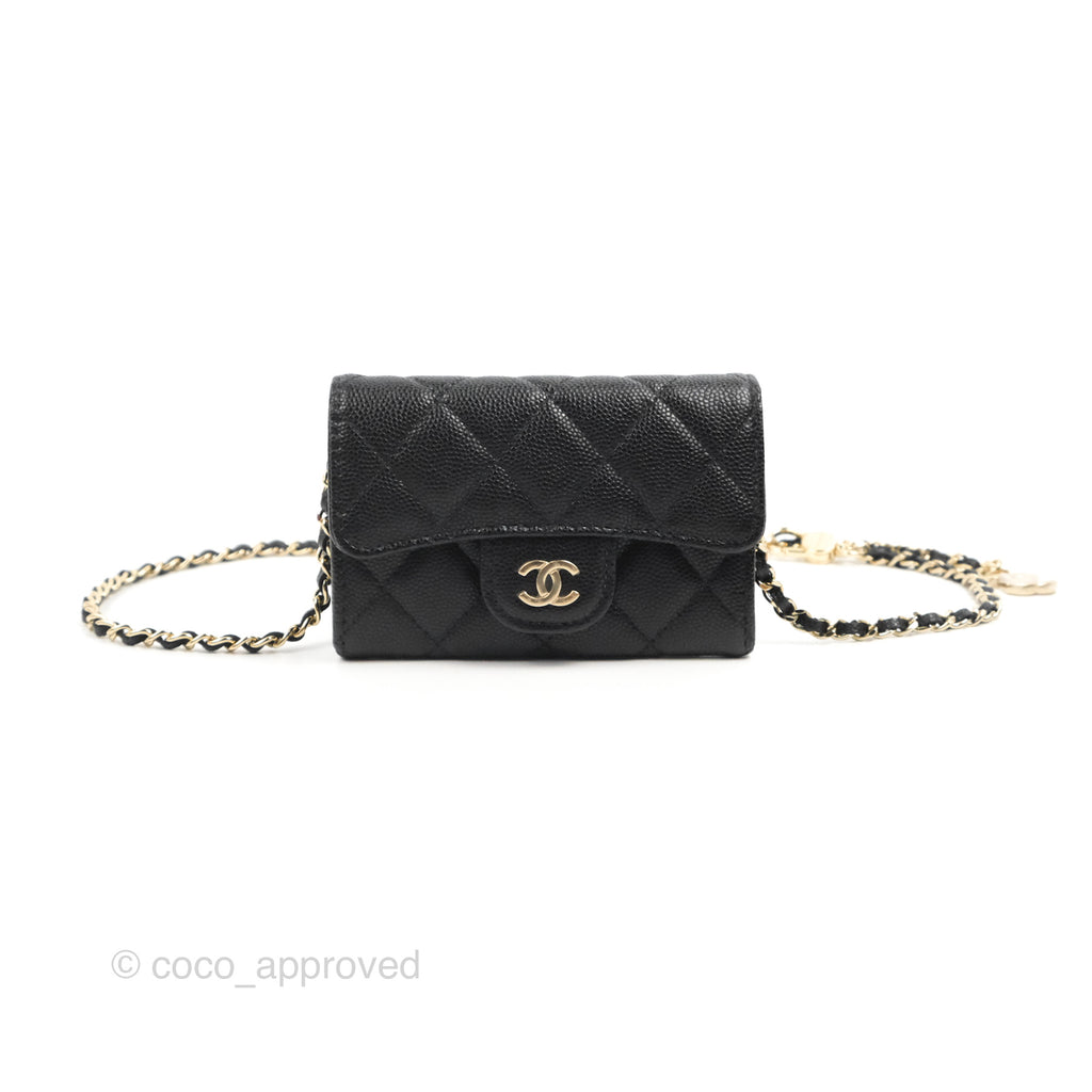 Chanel Card Holder Belt Bag Black Caviar Gold Hardware 21P