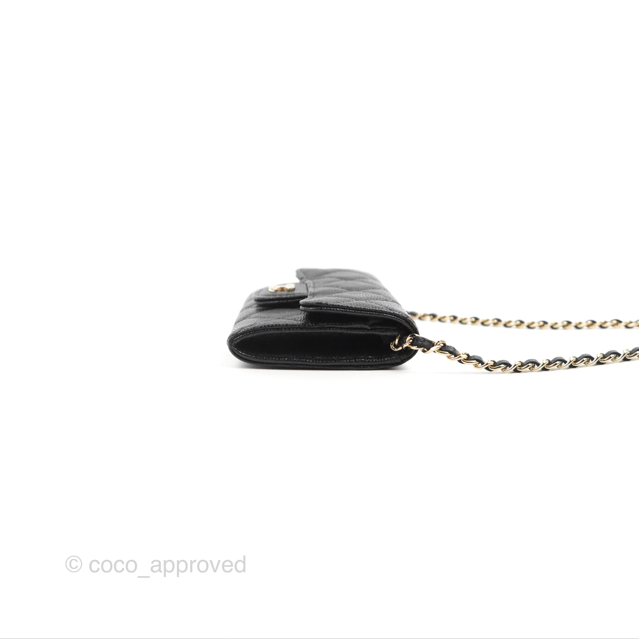Chanel Mini Card Holder Chain Belt Bag Blue Lambskin Gold Hardware