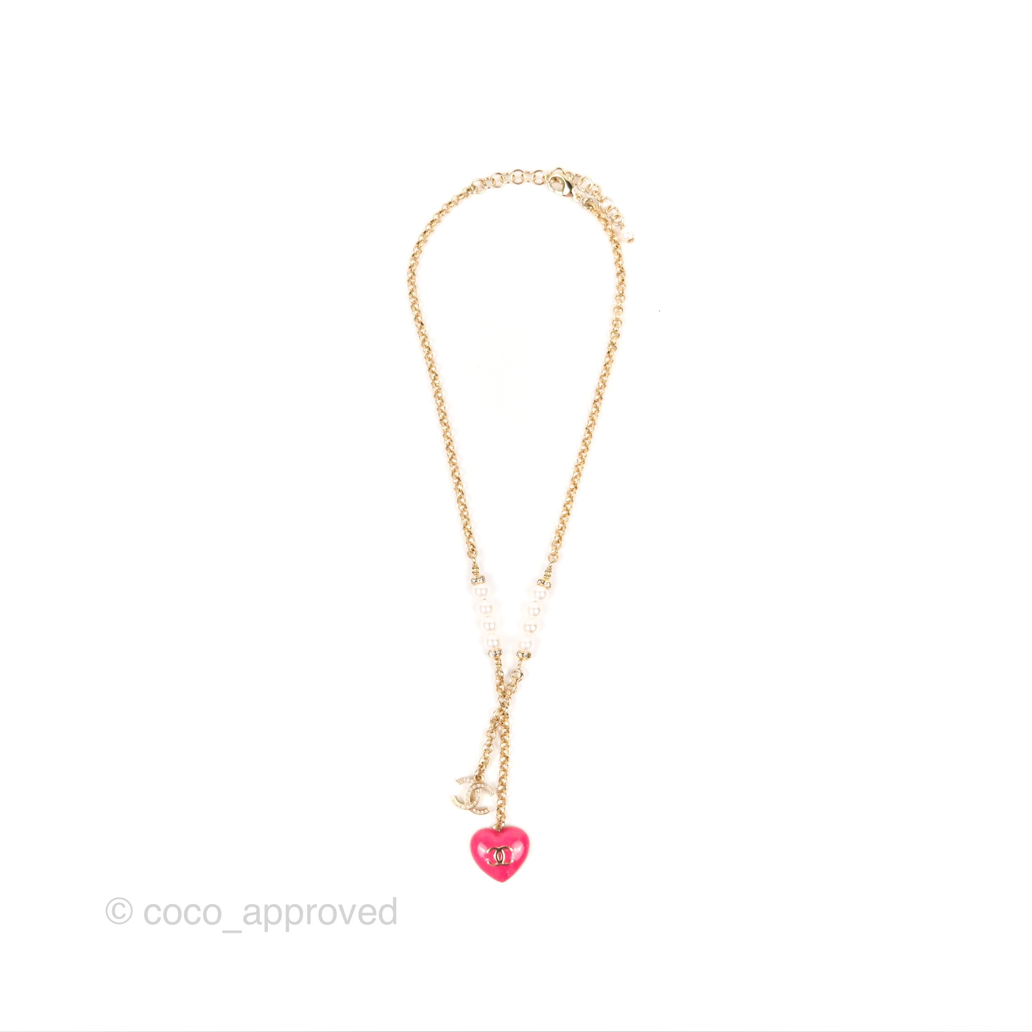 Chanel Pink CC Heart Necklace Gold Tone 23P – Coco Approved Studio