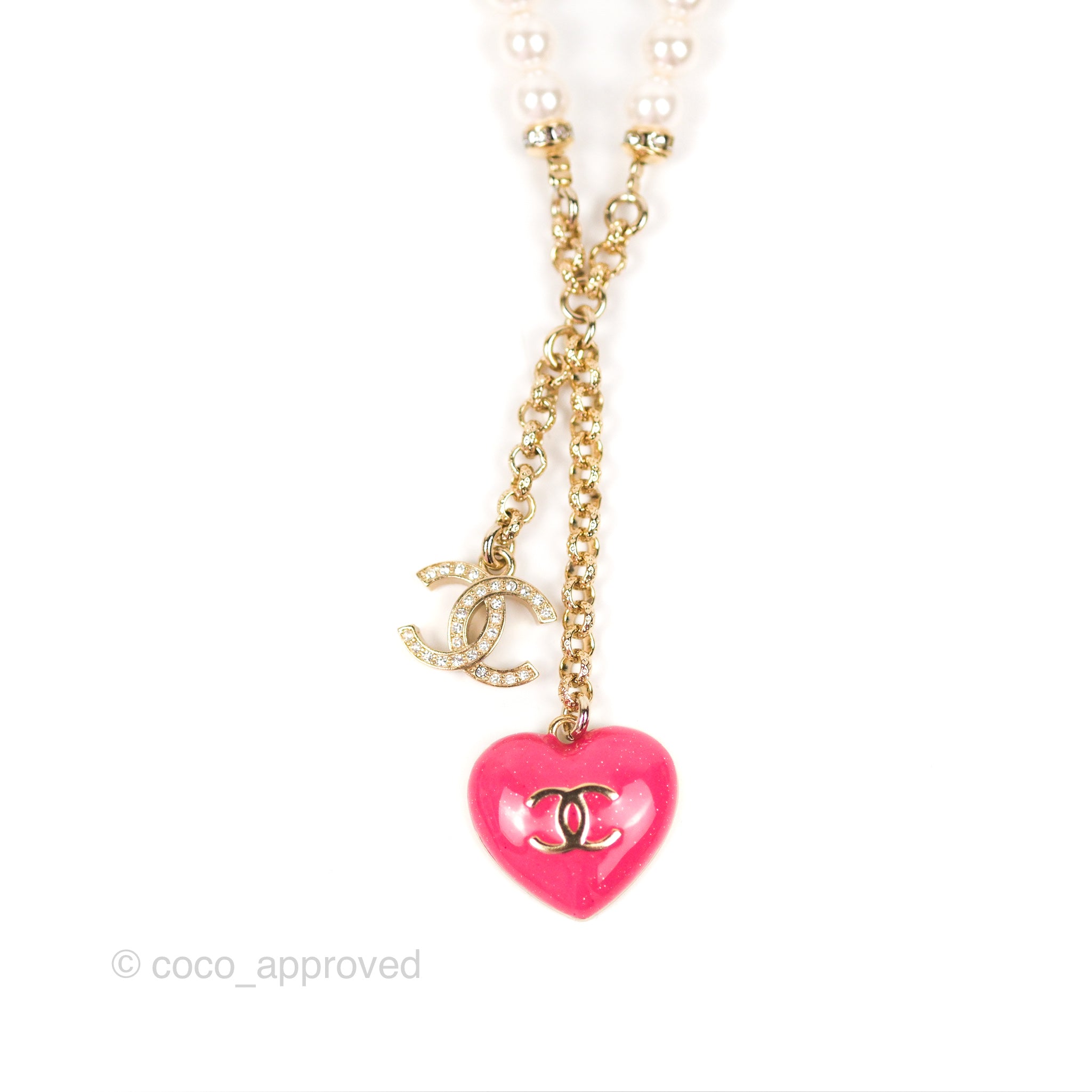 Chanel Pink CC Heart Necklace Gold Tone 23P – Coco Approved Studio