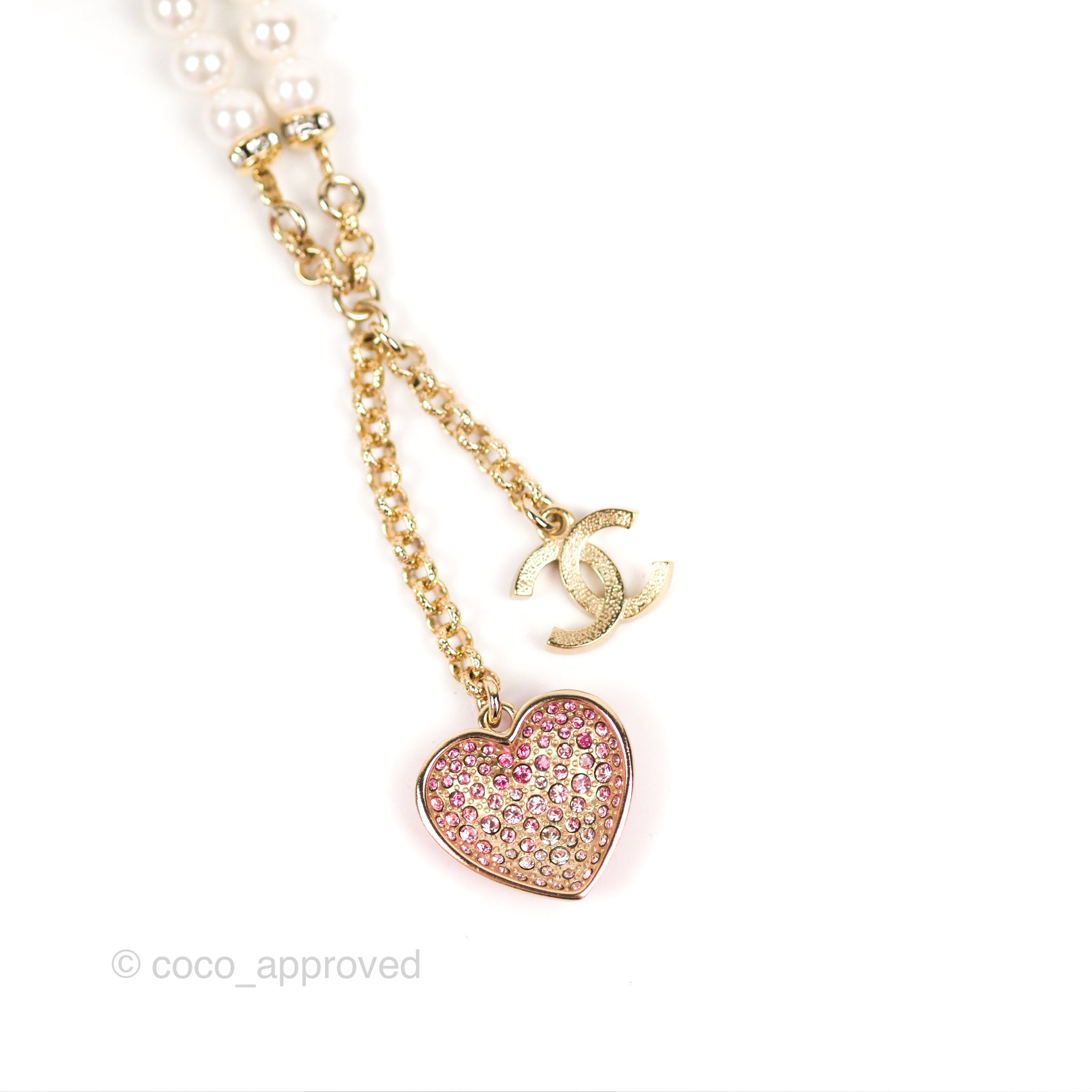 Chanel Pink Red Heart Silver Necklace