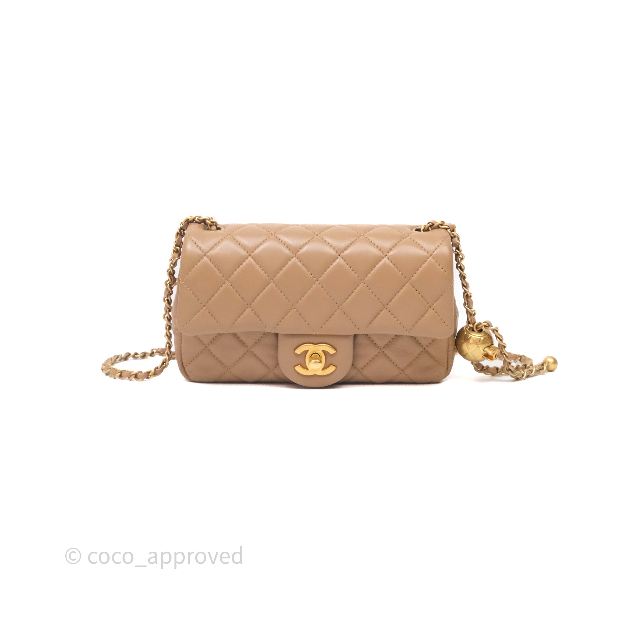Chanel Mini Rectangular Pearl Crush Quilted Dark Beige Lambskin